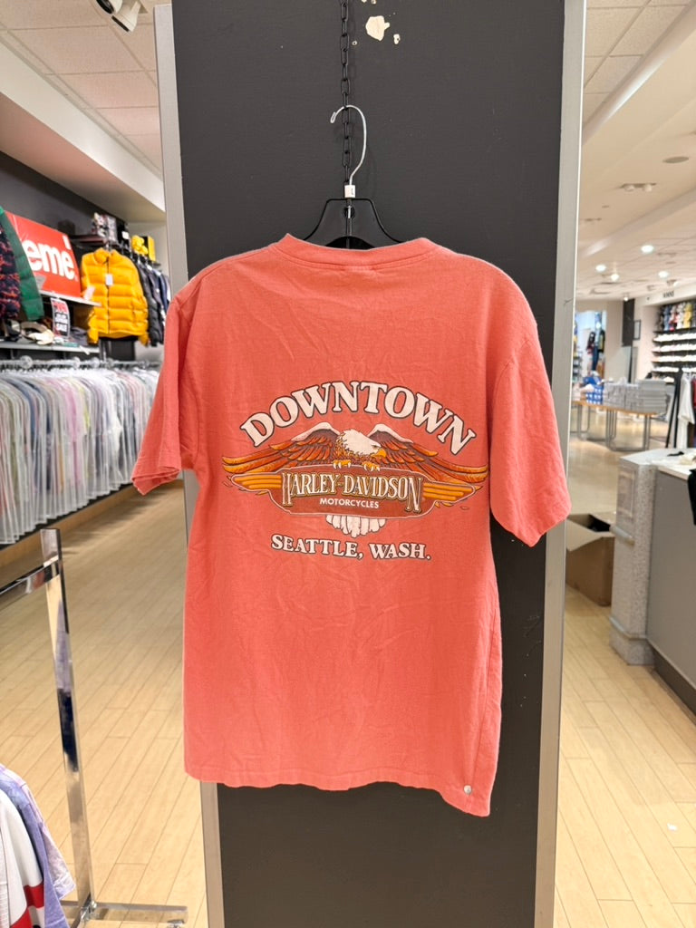 1983 Harley Davidson Downtown Seattle Pink S/S Henley Sz L
