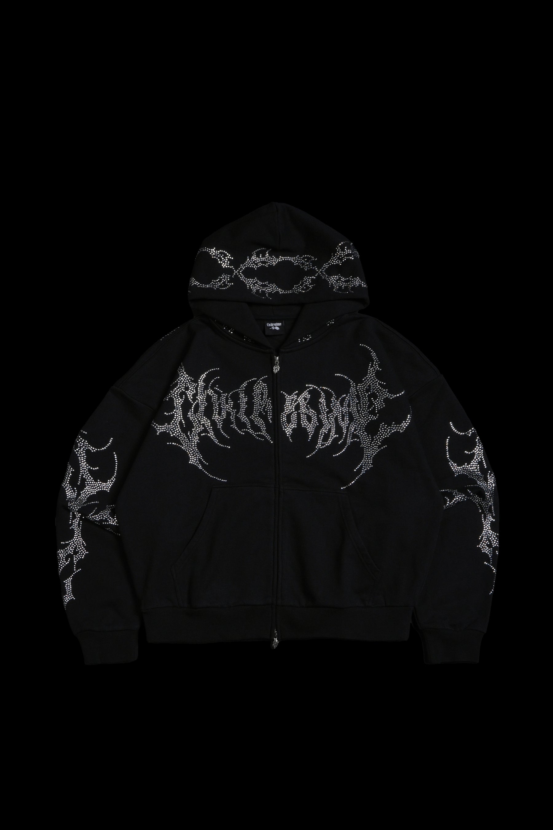 Civil Regime Riot Outliers Distressed Zip Up Hoodie Black Sz L