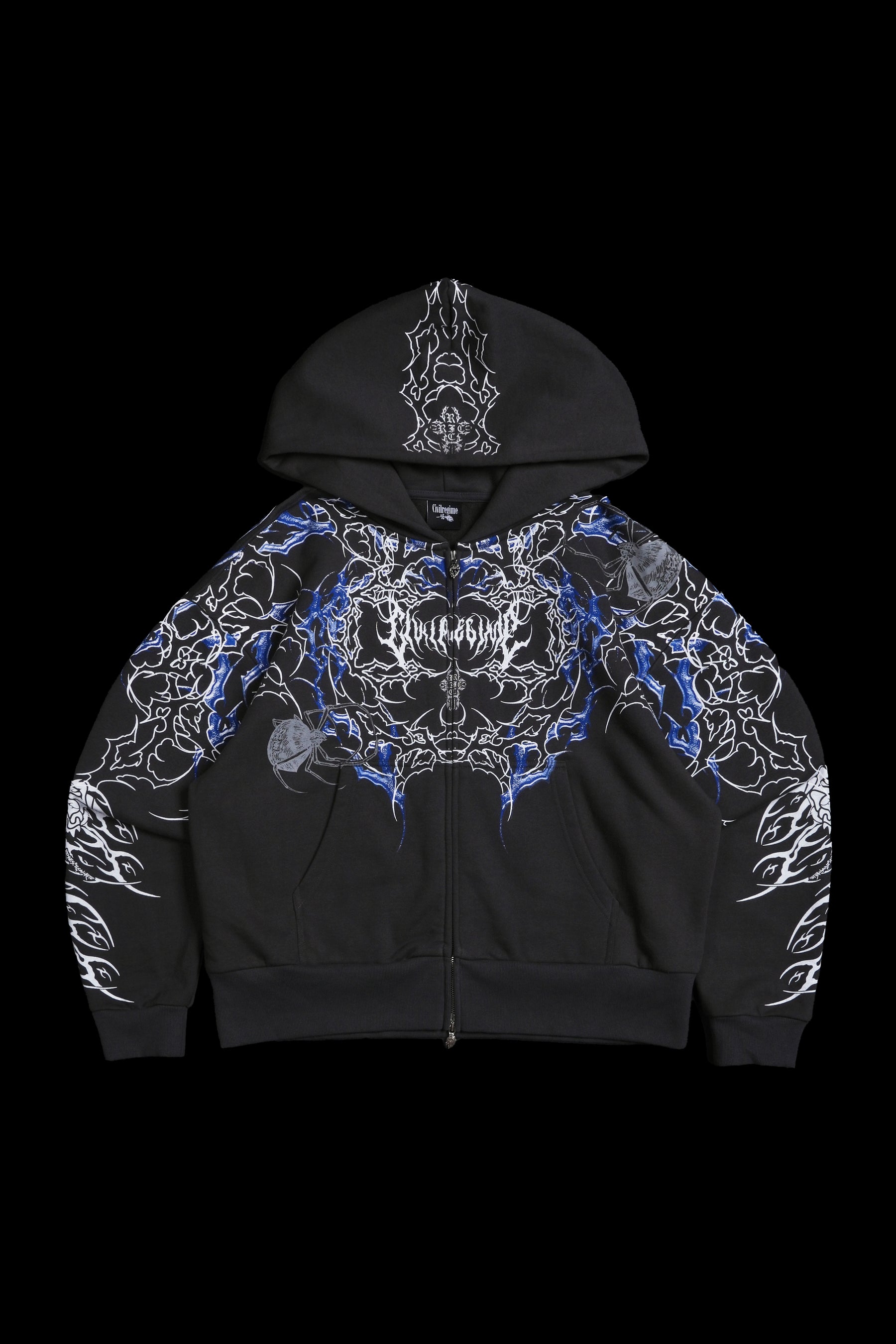 Civil Regime Corpse Flame Outliers Distressed Zip Up Hoodie Charcoal Sz XL