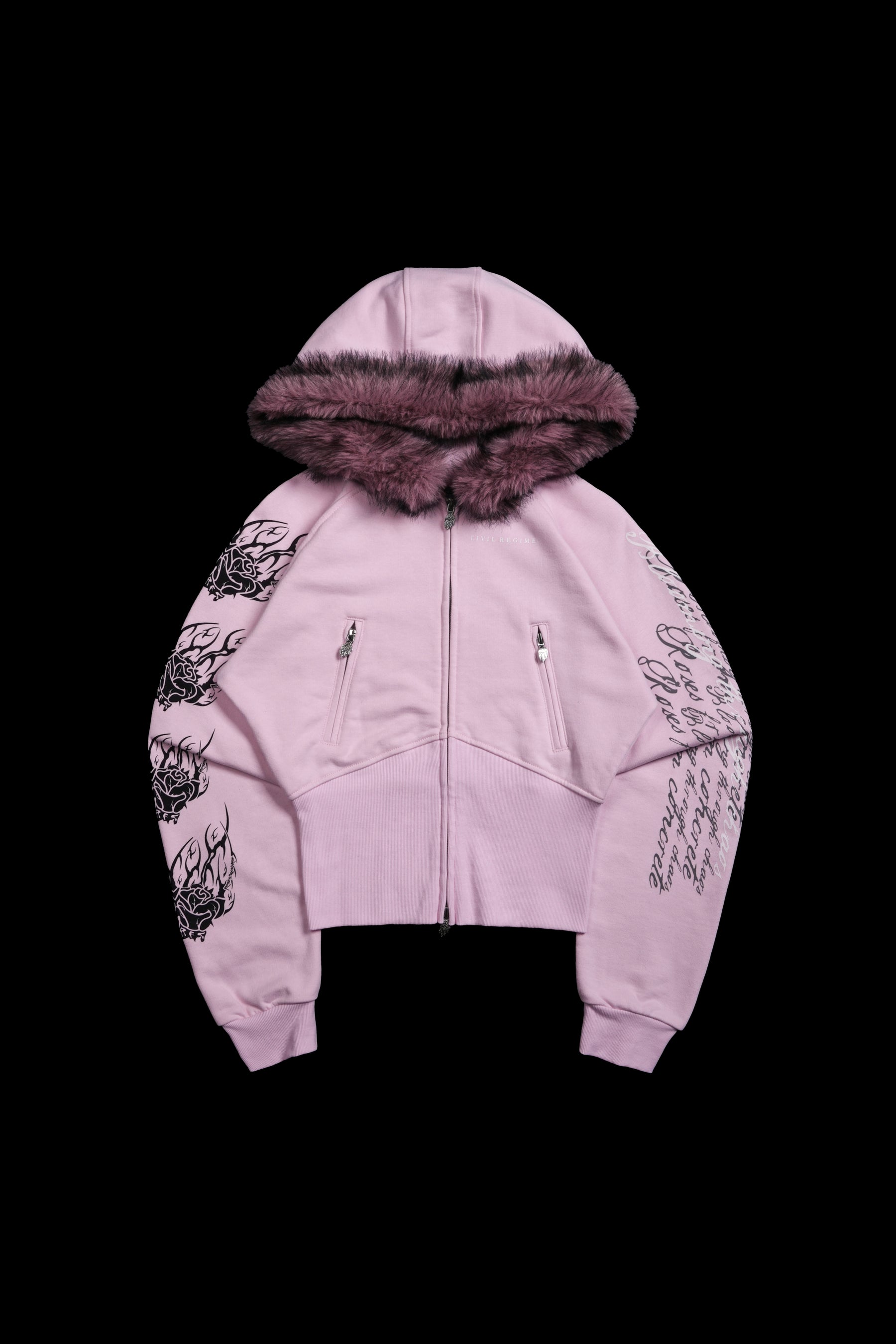 Women's Civil Regime Deadly Alliance Angel Crop Fur Zip Up Hoodie Pink