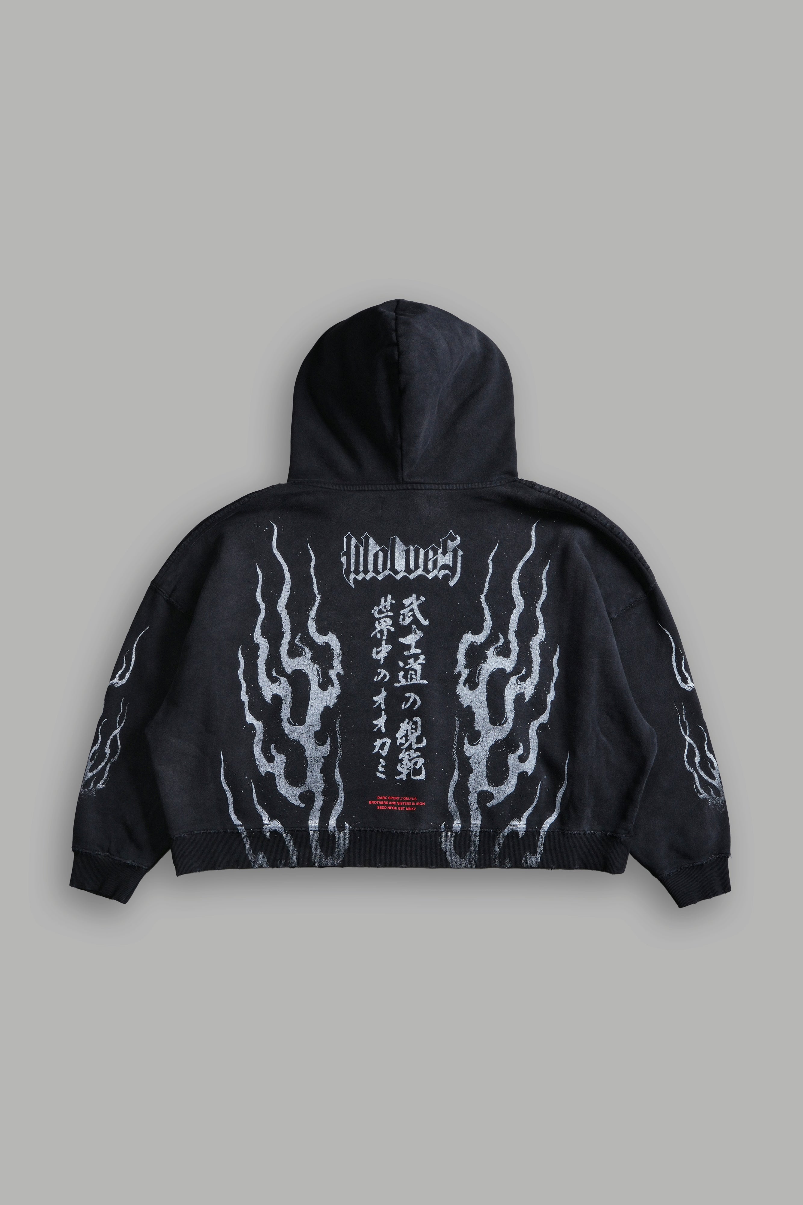 Darc Sport Infernal Destroyed Grunge Gage Box Cut Hoodie Black Sun Fade Sz M