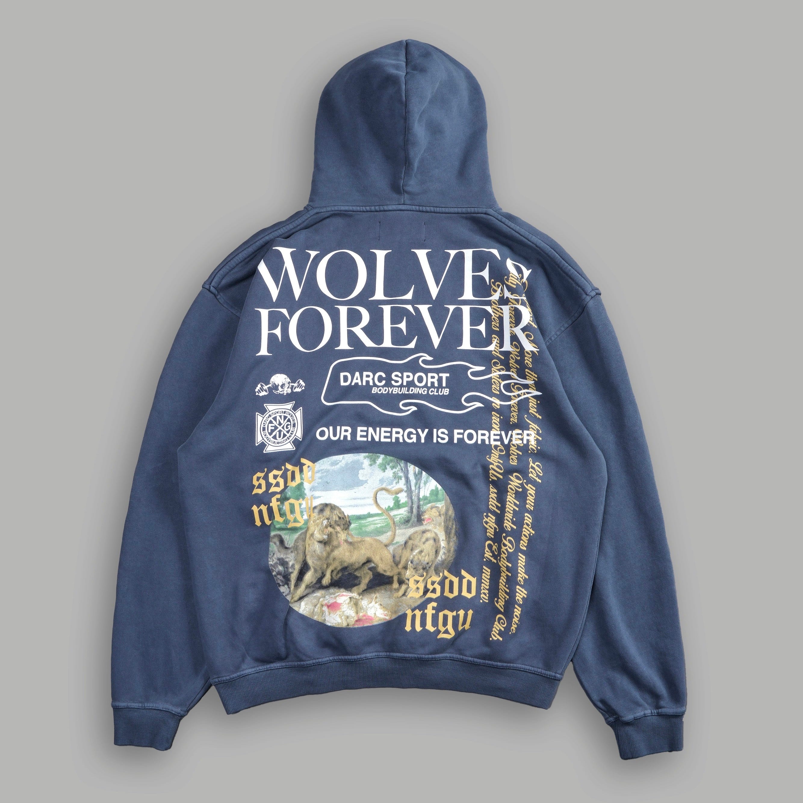 Darc Sport Three Wolves Pierce Hoodie Blue Sz L