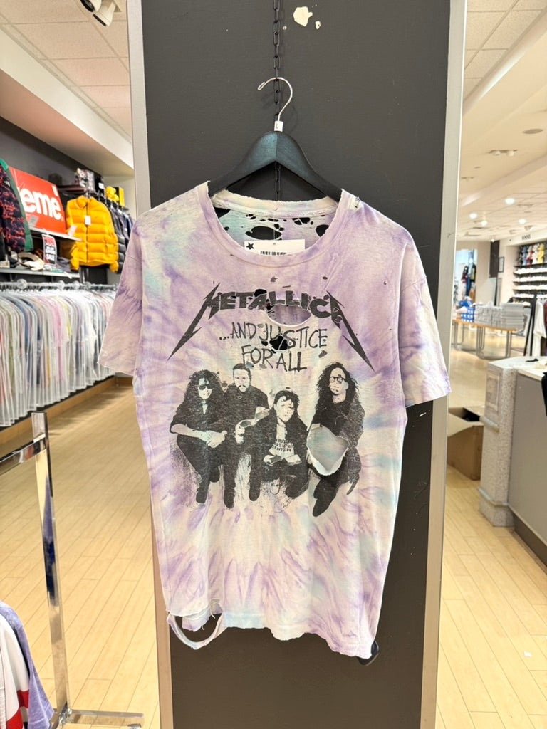 1992 Metallica And Justice for All Thrashed Tie Dye Tour Tee Sz L