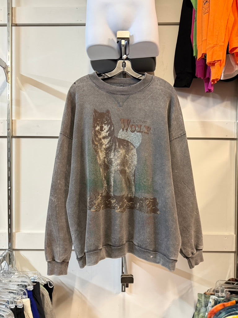 90s Lone Wolf Dark Grey Crewneck Sz XL