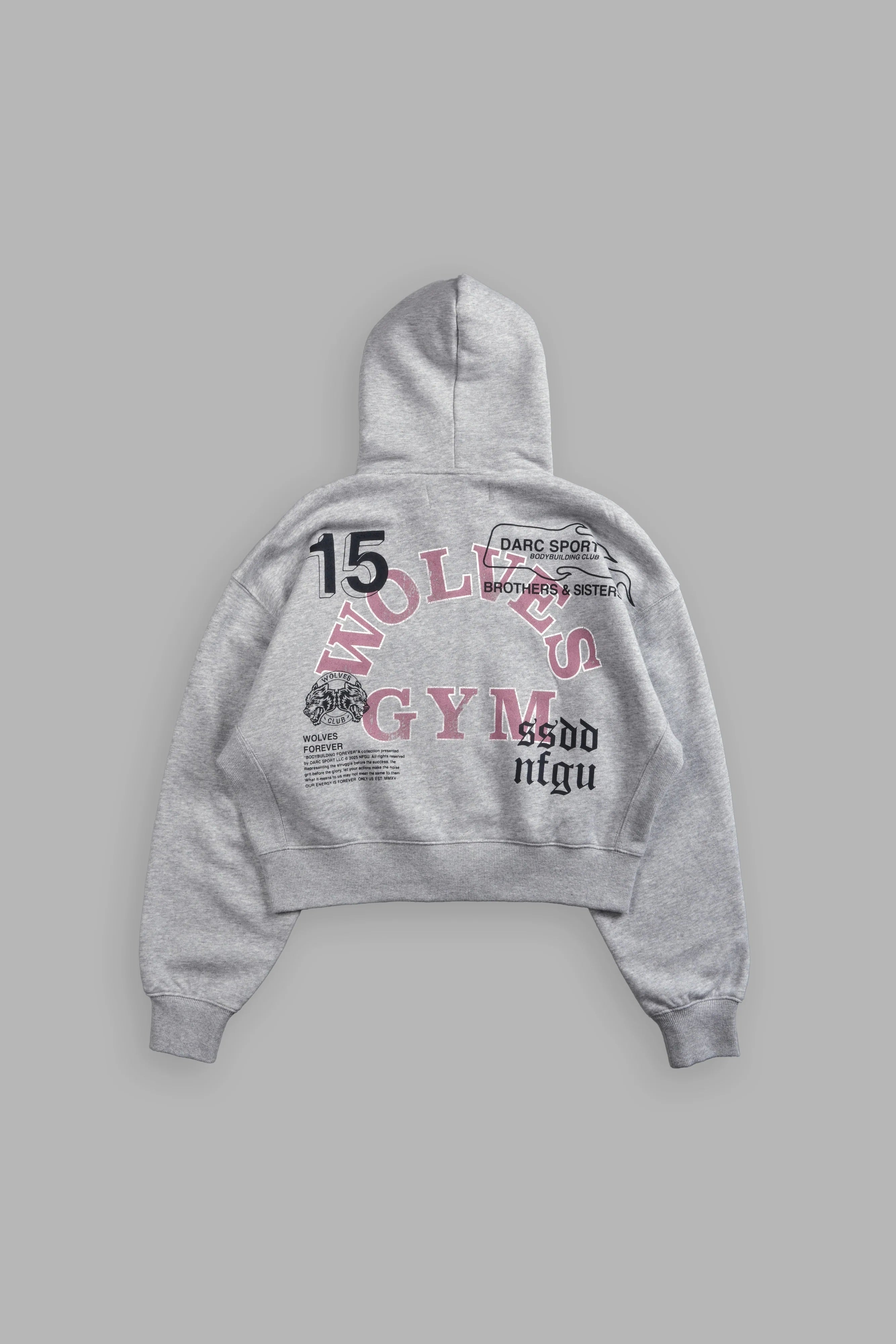 Women's Darc Sport Wolves Gym V2 Cropped Zip Hoodie Light Gray Sz Small