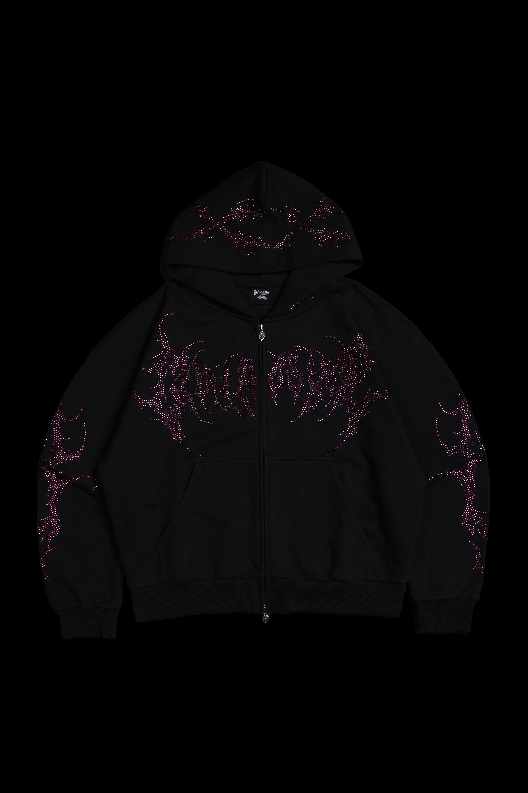 Civil Regime Civil Rampage Outliers Distressed Zip Up Hoodie Black Sz L