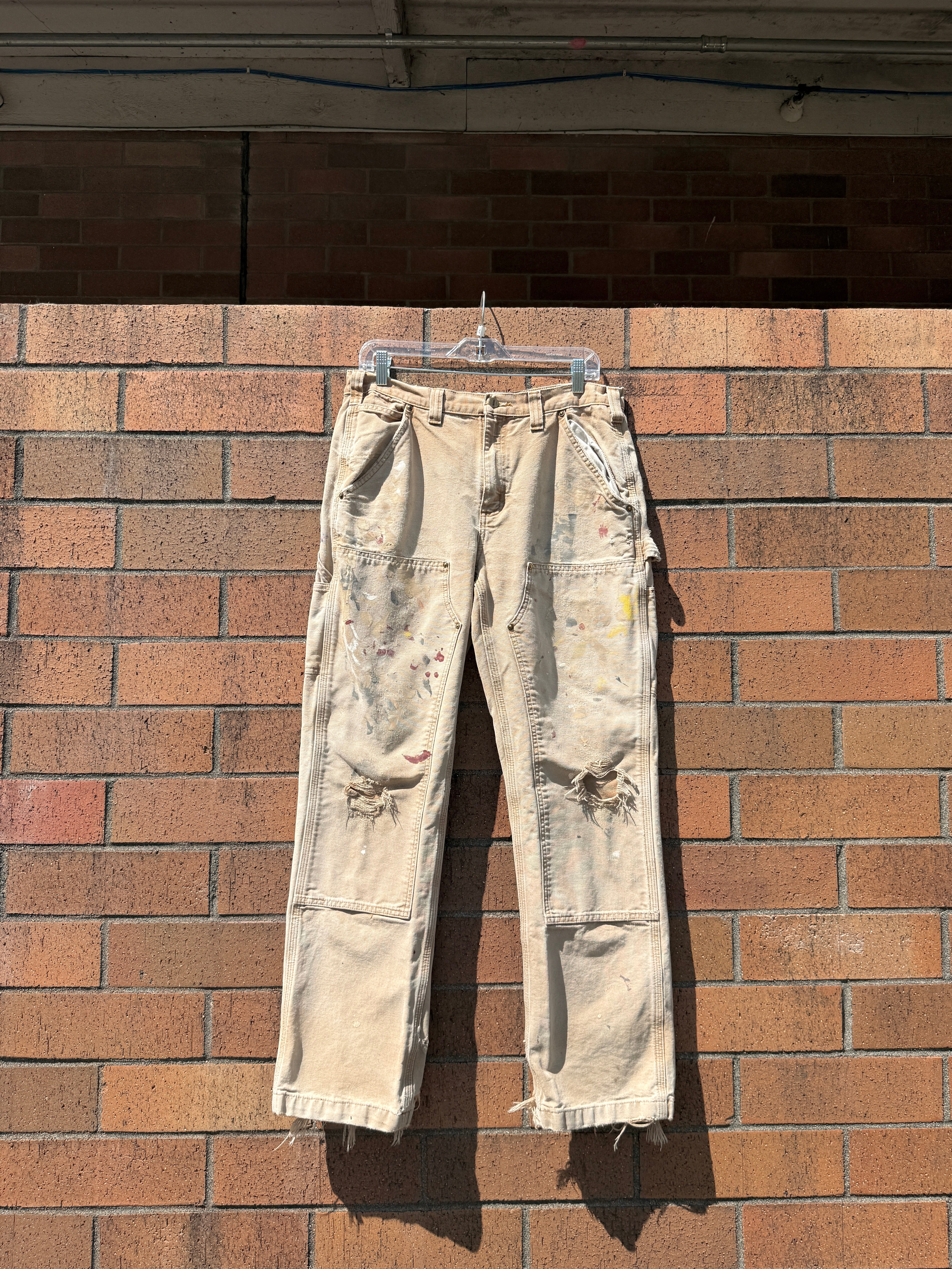 2014 Carhartt Relaxed Fit Tan Thrashed Double Knees Size 34x32