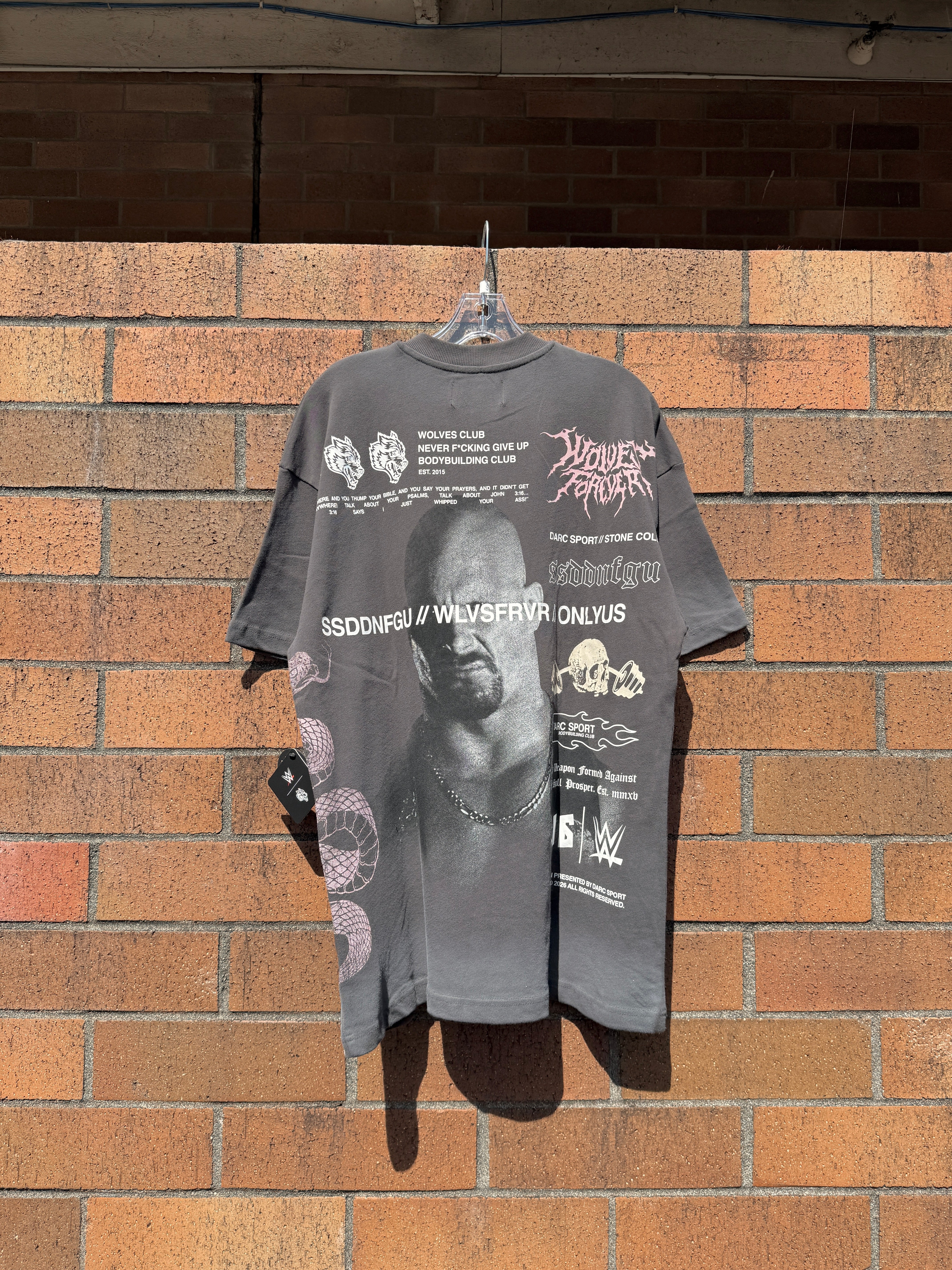 Darc Sport x WWE Stone Cold Law Oversized Tee Wolf Gray Drift Wash Size Small