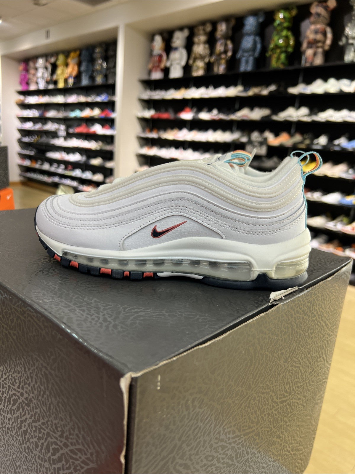 Nike Air Max 97 White/Thunder Blue-Green Noise Womens Sz 6.5