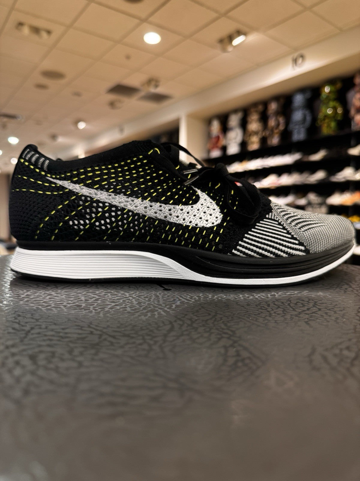 Nike Flyknit Racer Black White Volt Size 10.5
