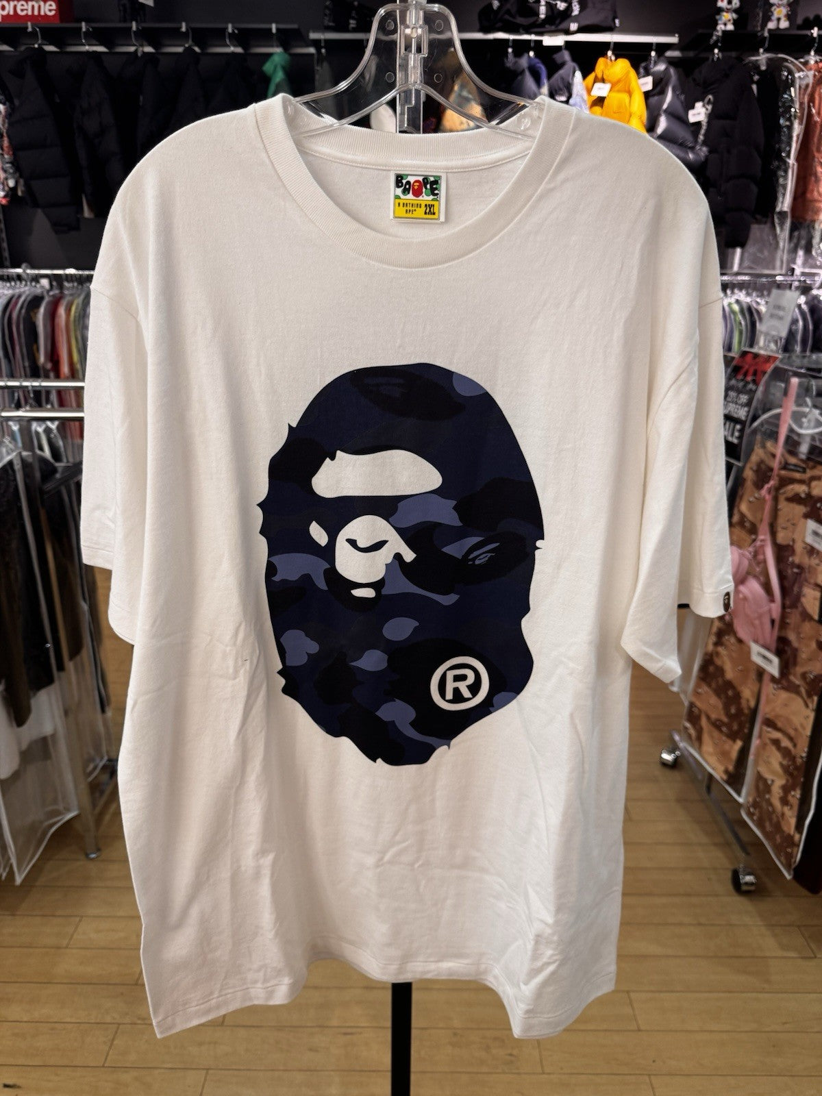 Bape Color Camo Big Ape Head Tee White/Navy Size 2XL