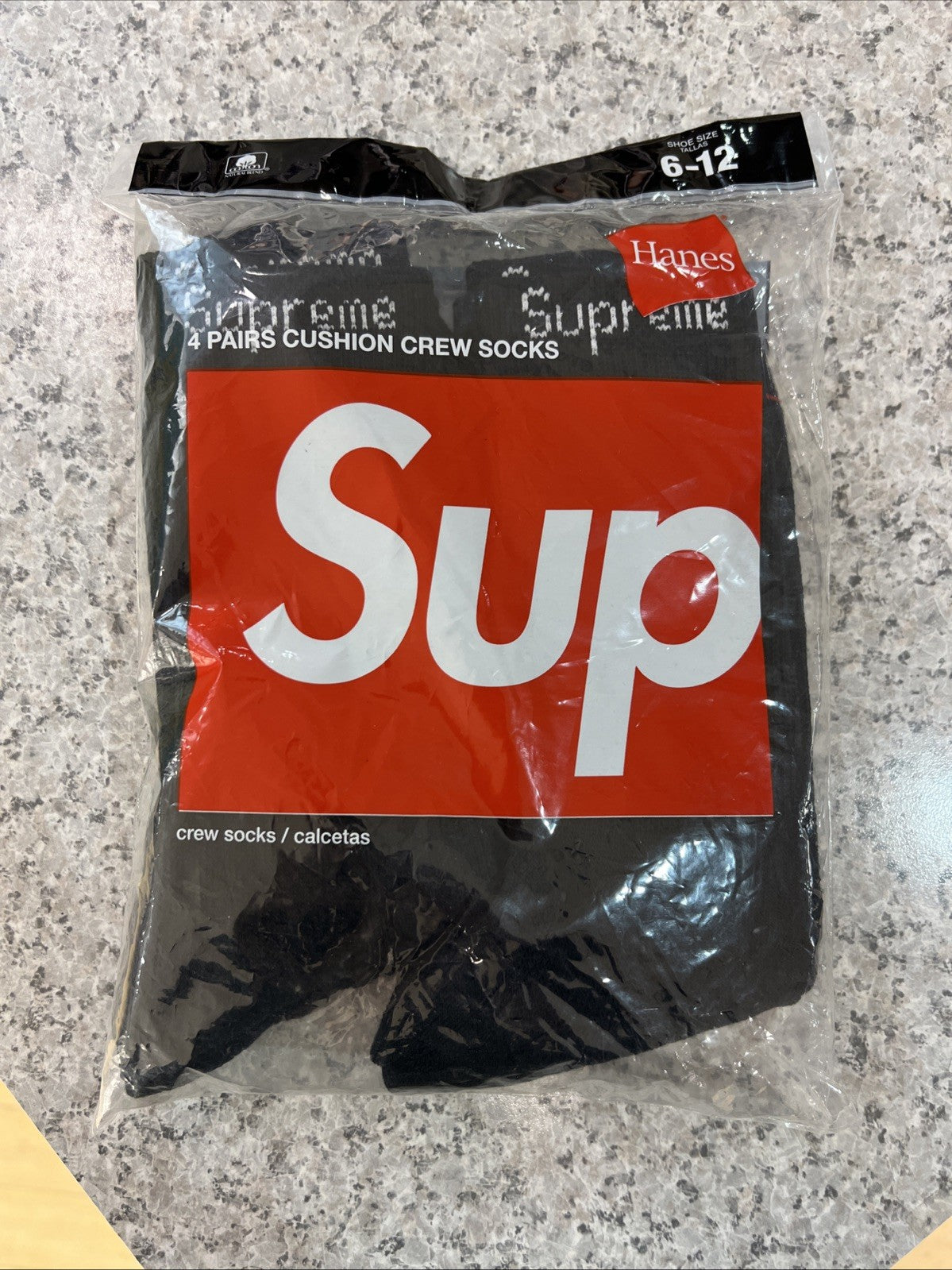 Supreme X Hanes Crew Socks - White/Black Sz 6-12