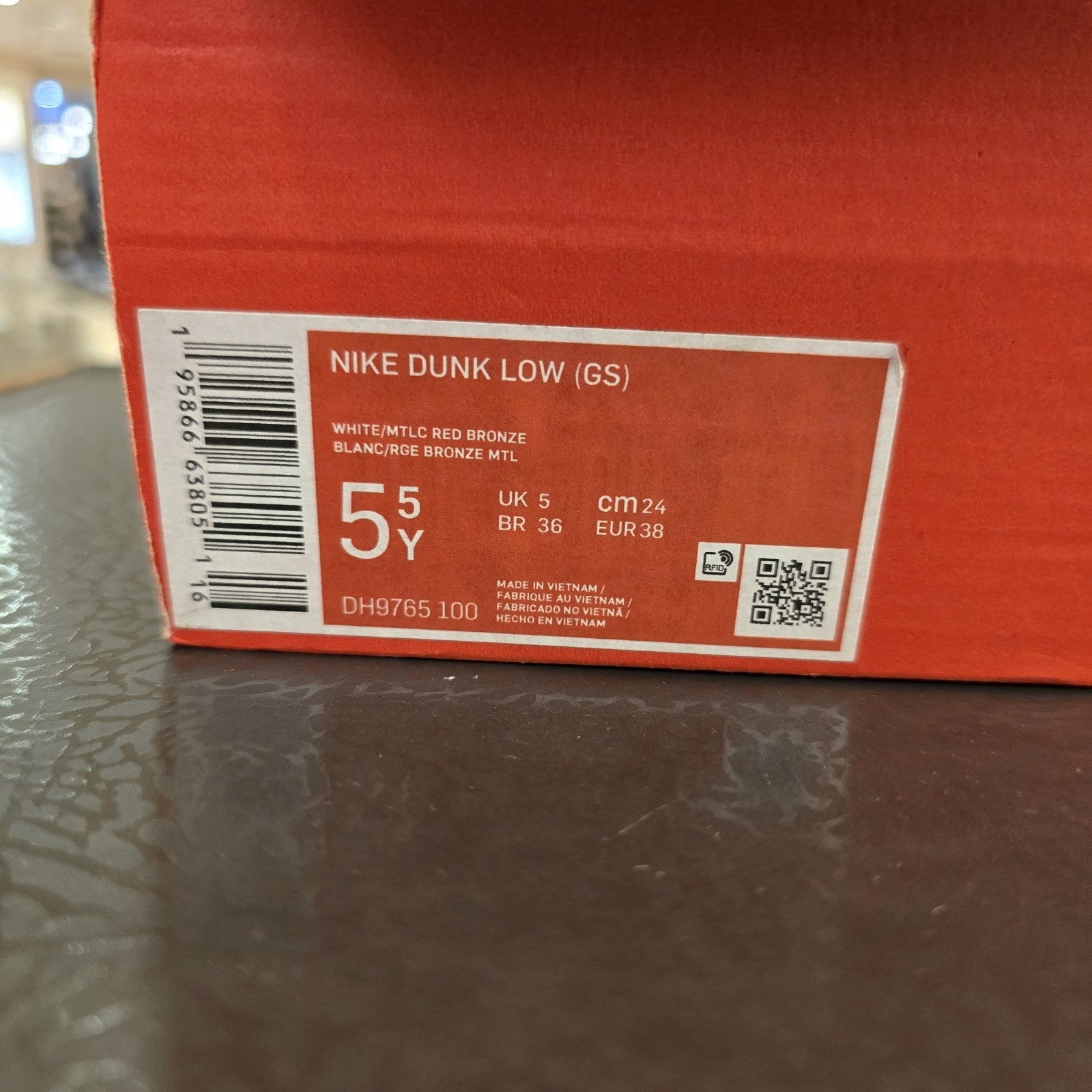 Size 5.5Y (GS) - Nike Dunk Low White Metallic Red Bronze