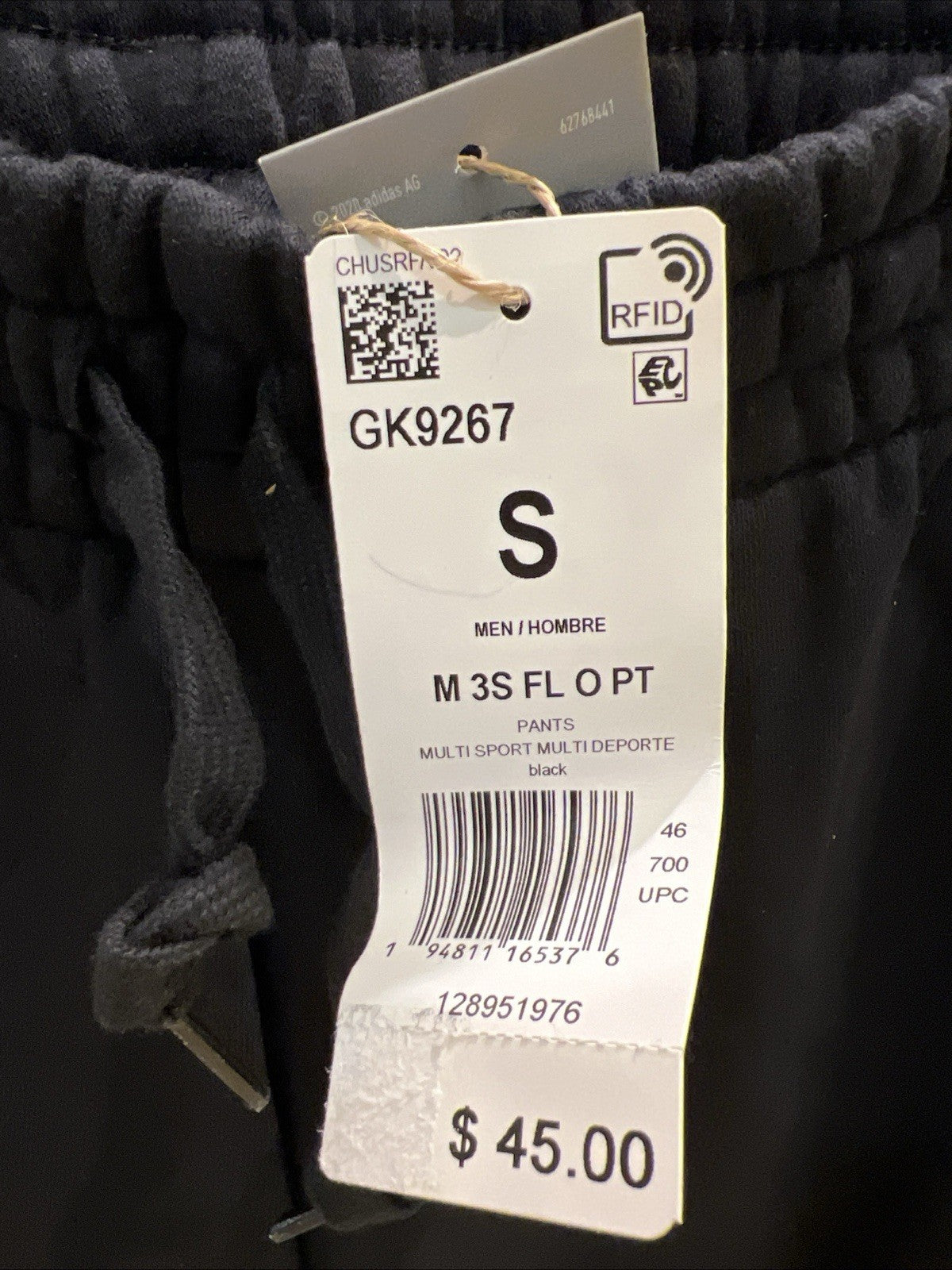 ADIDAS Essentials Black Fleece 3-Stripes Pants GK9267 Sz S