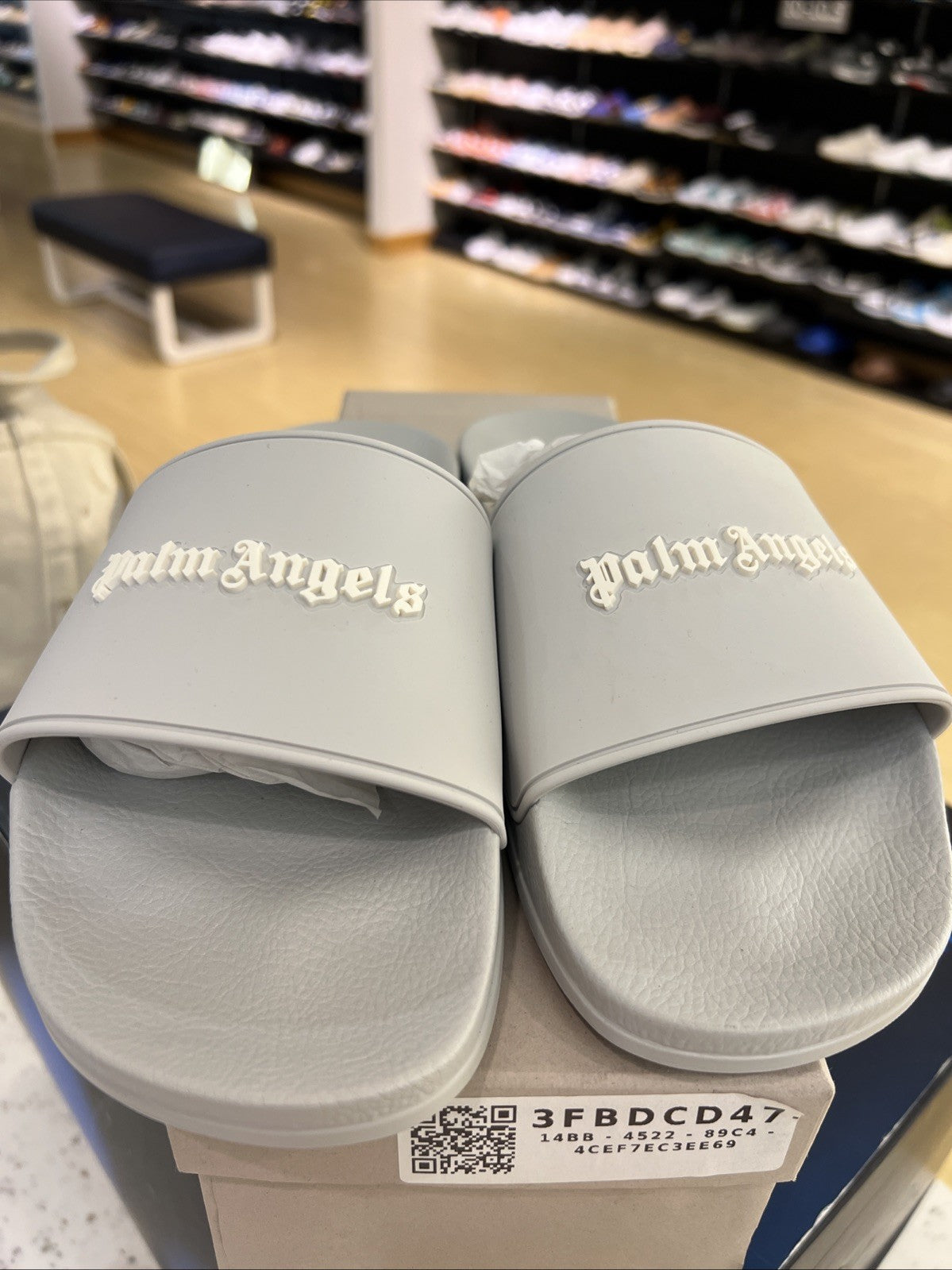 Palm Angels Logo Pool Slide Grey White EU 40 US Men 7–7.5