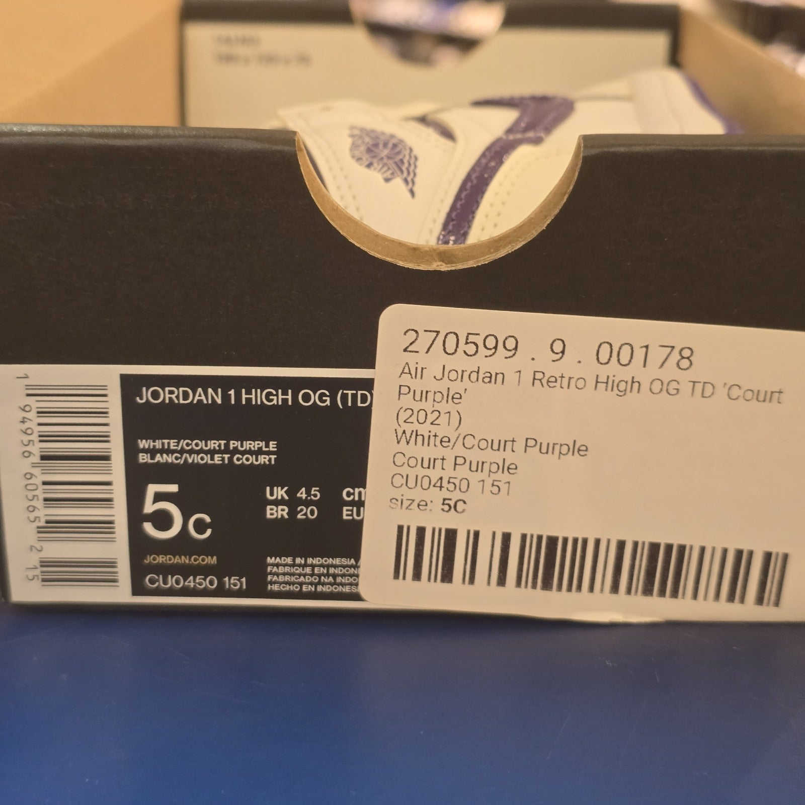 Jordan 1 High OG TD Court Purple SZ 5C