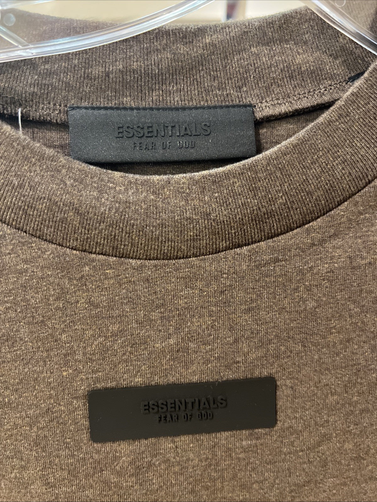 Essentials Fear of God Logo Patch Oversized Heather Wood T-Shirt