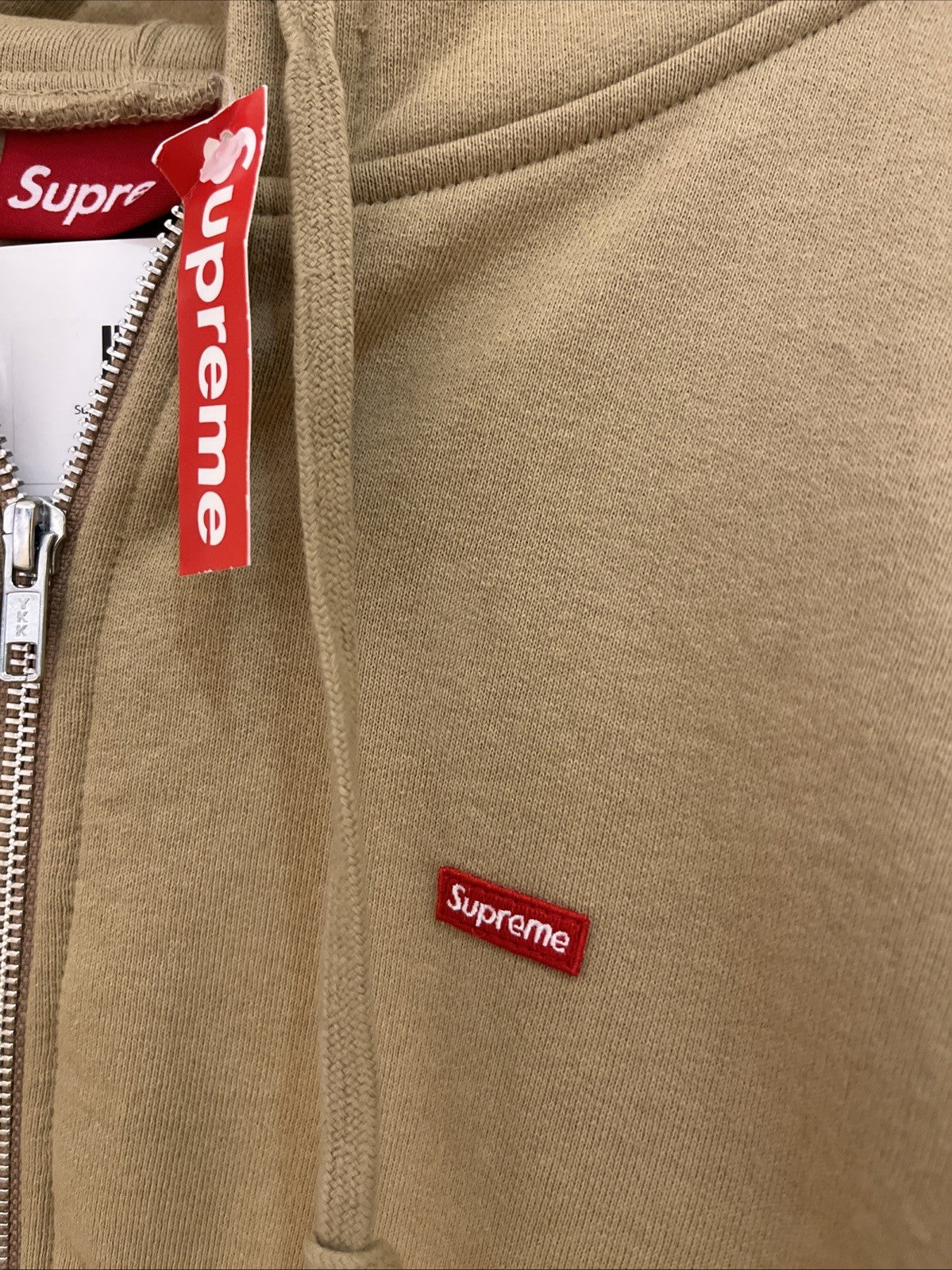 Supreme Small Box Zip Up Hooded Sweatshirt Tan SZ Large