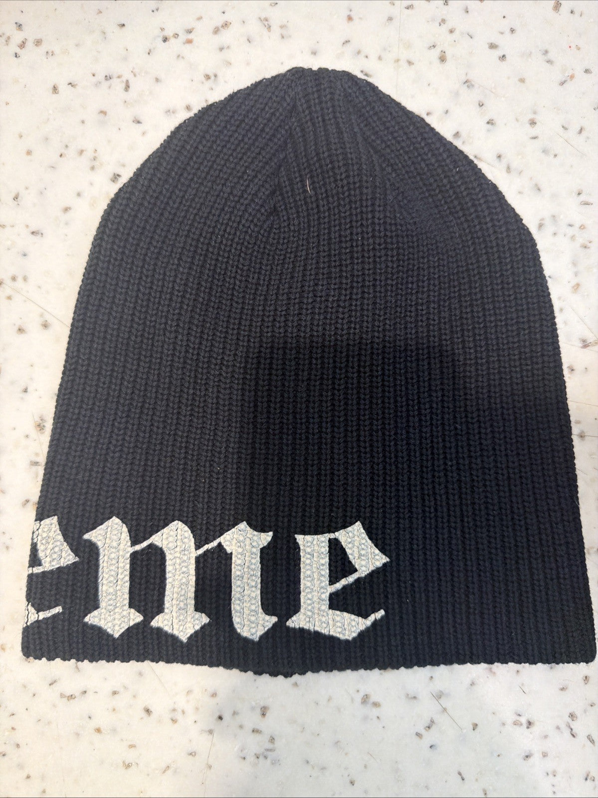 Supreme SS26 Old English Printed Beanie Black w/ Defect