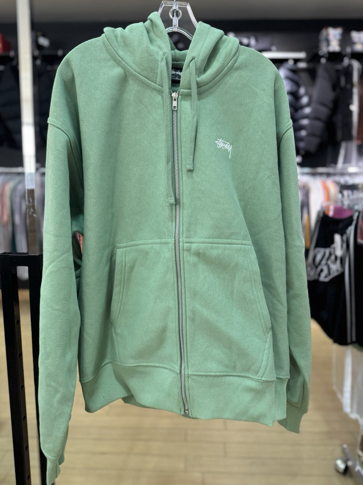 Stussy Stock Logo Zip Hoodie Zephyr Green Size Large