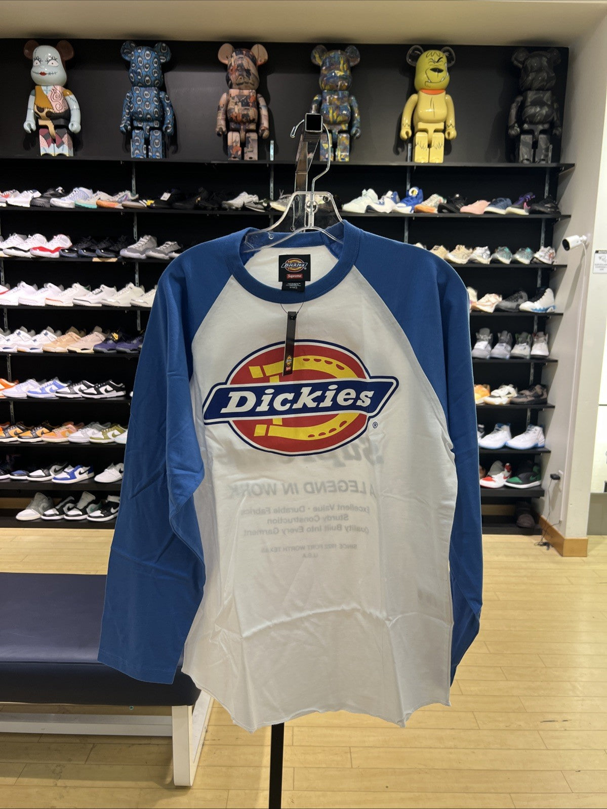 Supreme x Dickies Raglan Long Sleeve Graphic Logo Tee White/Blue Sz S
