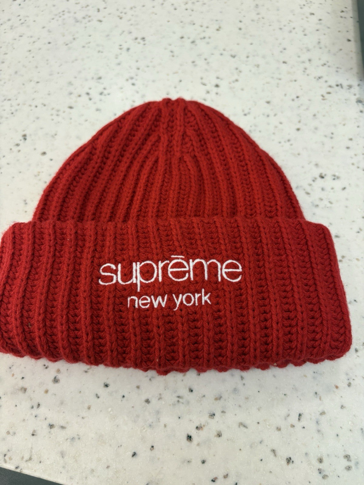 Supreme Classic Logo Chunky Ribbed Beanie Red