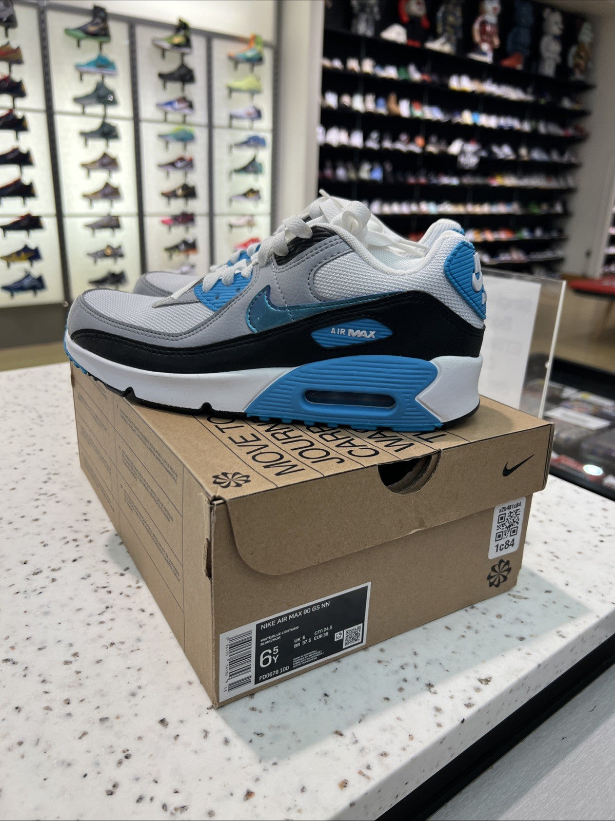 Nike Air Max 90 GS NN White Blue Lightning Sz 6.5Y