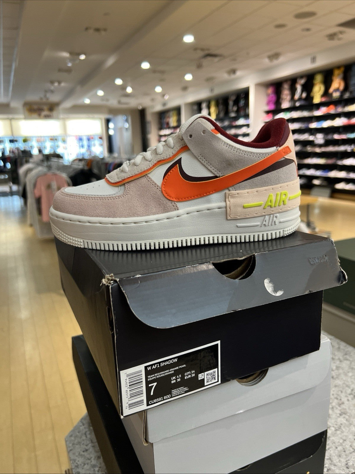 Nike Air Force 1 Shadow 'Team Red Orange Pearl' Womens Sz 7 DEFECT