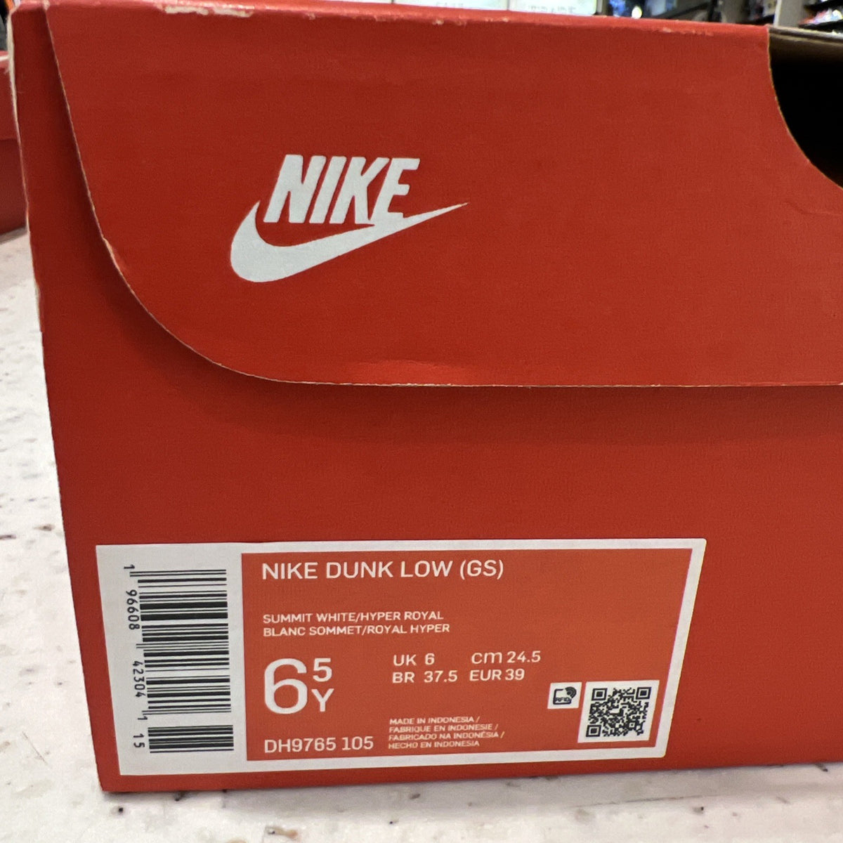 Nike Dunk Low White Hyper Royal Sz 6.5Y
