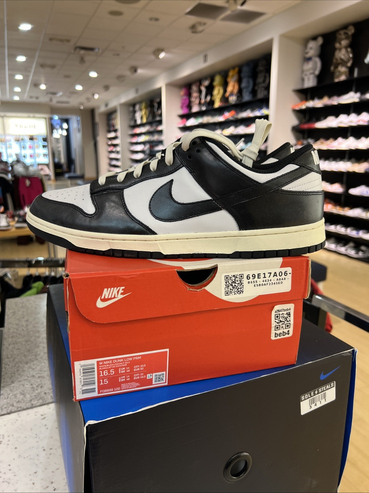 Nike Dunk Low PRM "Vintage Panda" Black White Sz 16.5W/15M