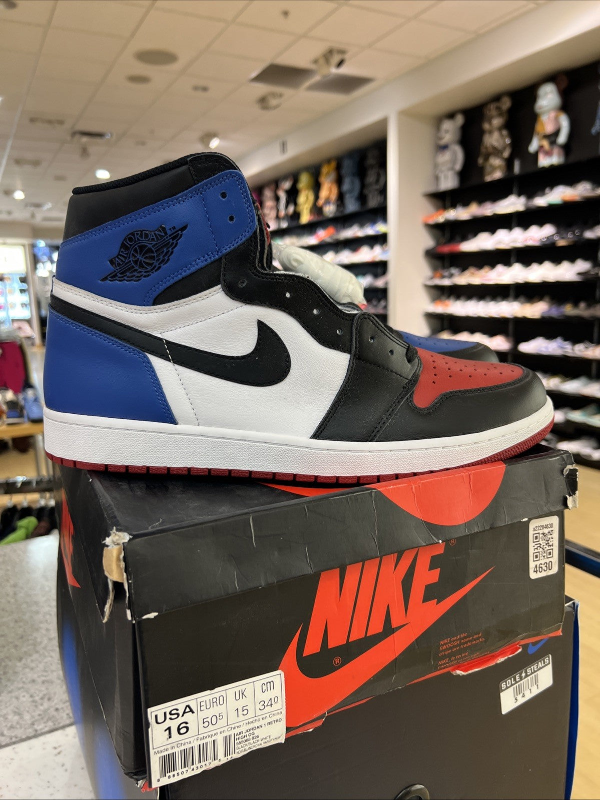 Nike Air Jordan 1 Retro High OG "Top 3" Sz 16 DEFECT