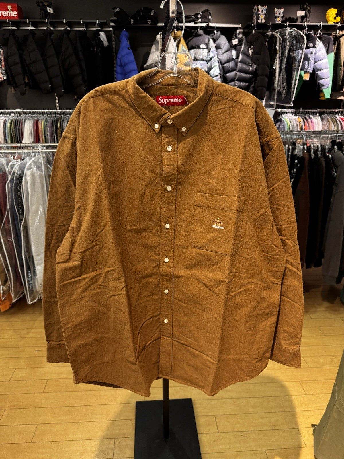 Supreme Loose Fit Flannel Oxford Shirt Light Brown Size L