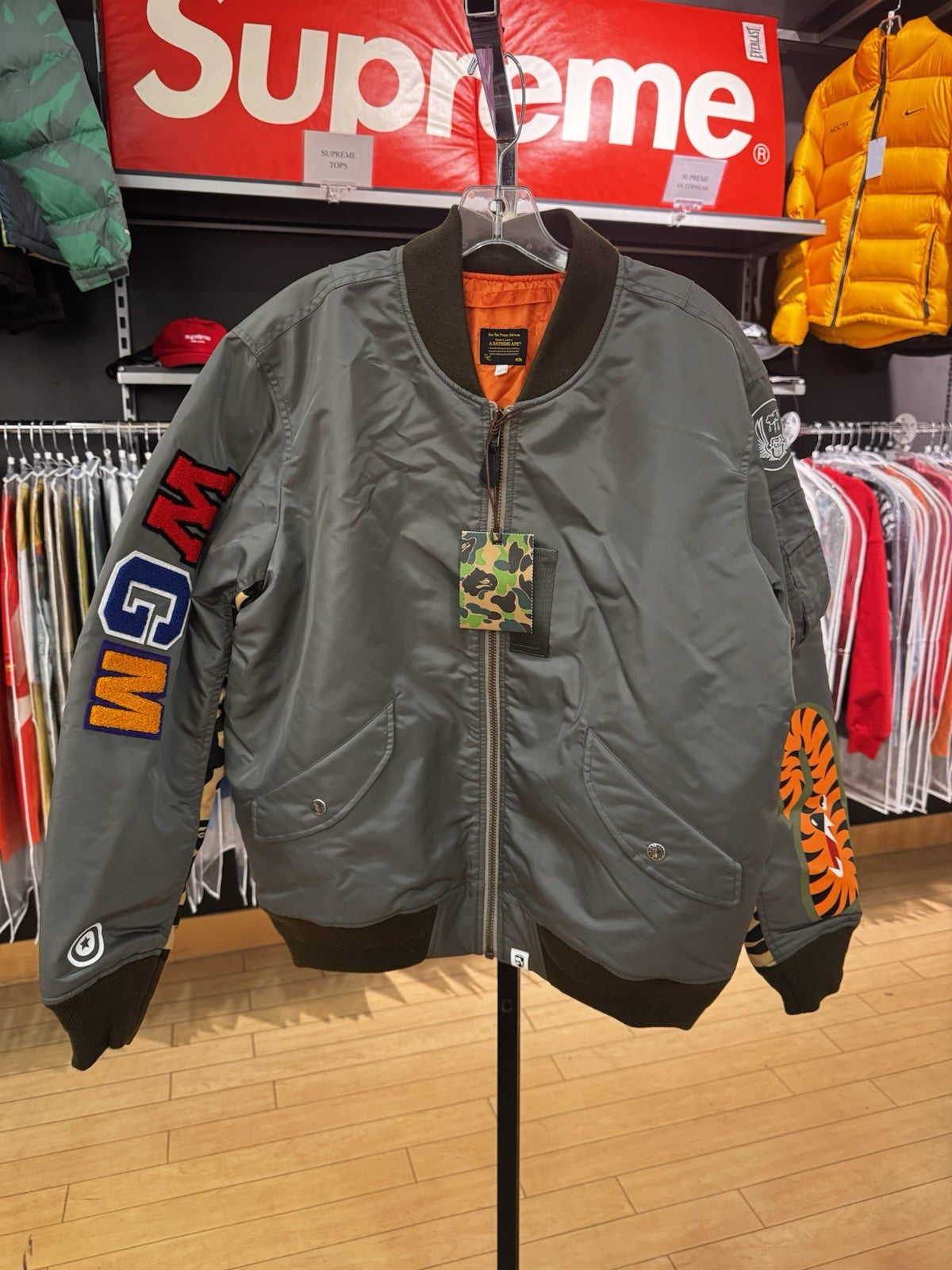 A Bathing Ape Shark WGM MA-1 Flight Jacket Size M Green