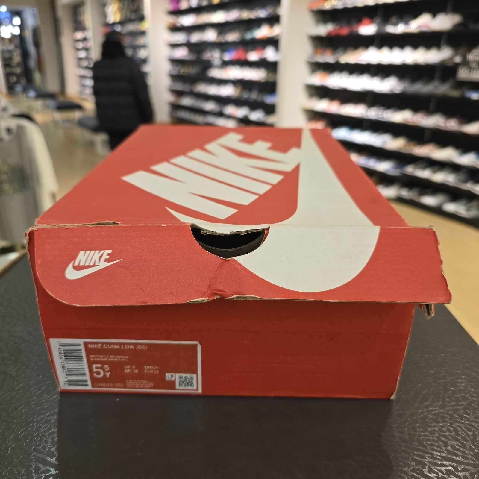 Size 5.5Y (GS) - Nike Dunk Low White Metallic Red Bronze