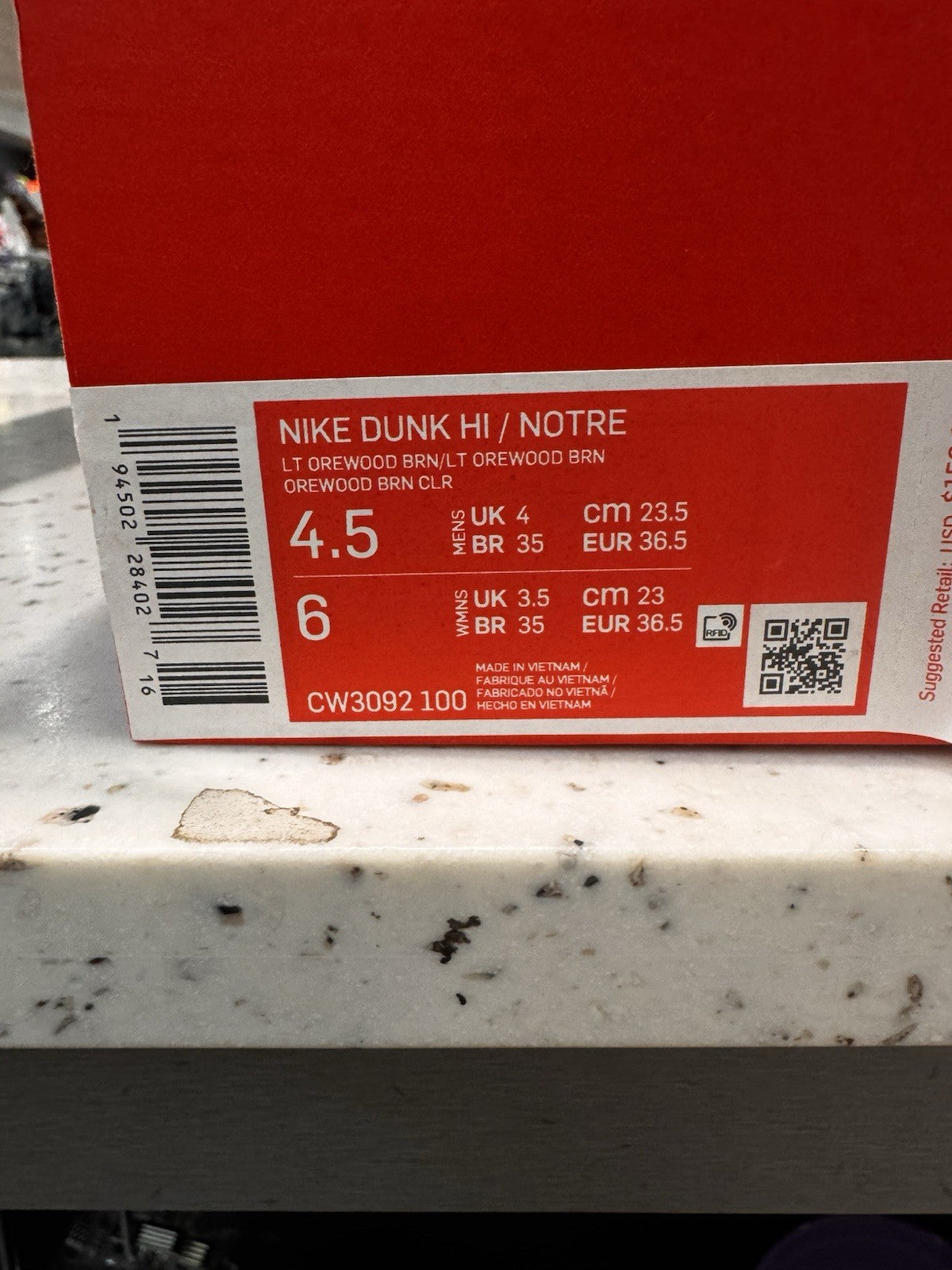 Notre x Nike Dunk High Light Orewood Brown Size 4.5Y