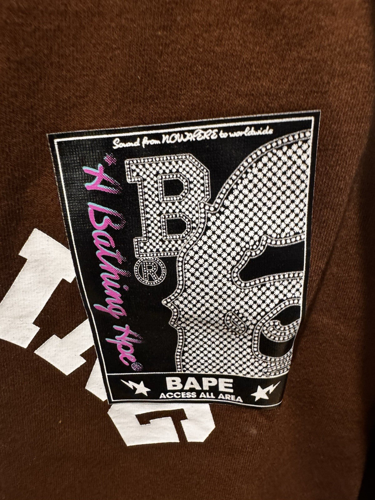 BAPE Mad Face College Long Sleeve Tee Brown Size Small