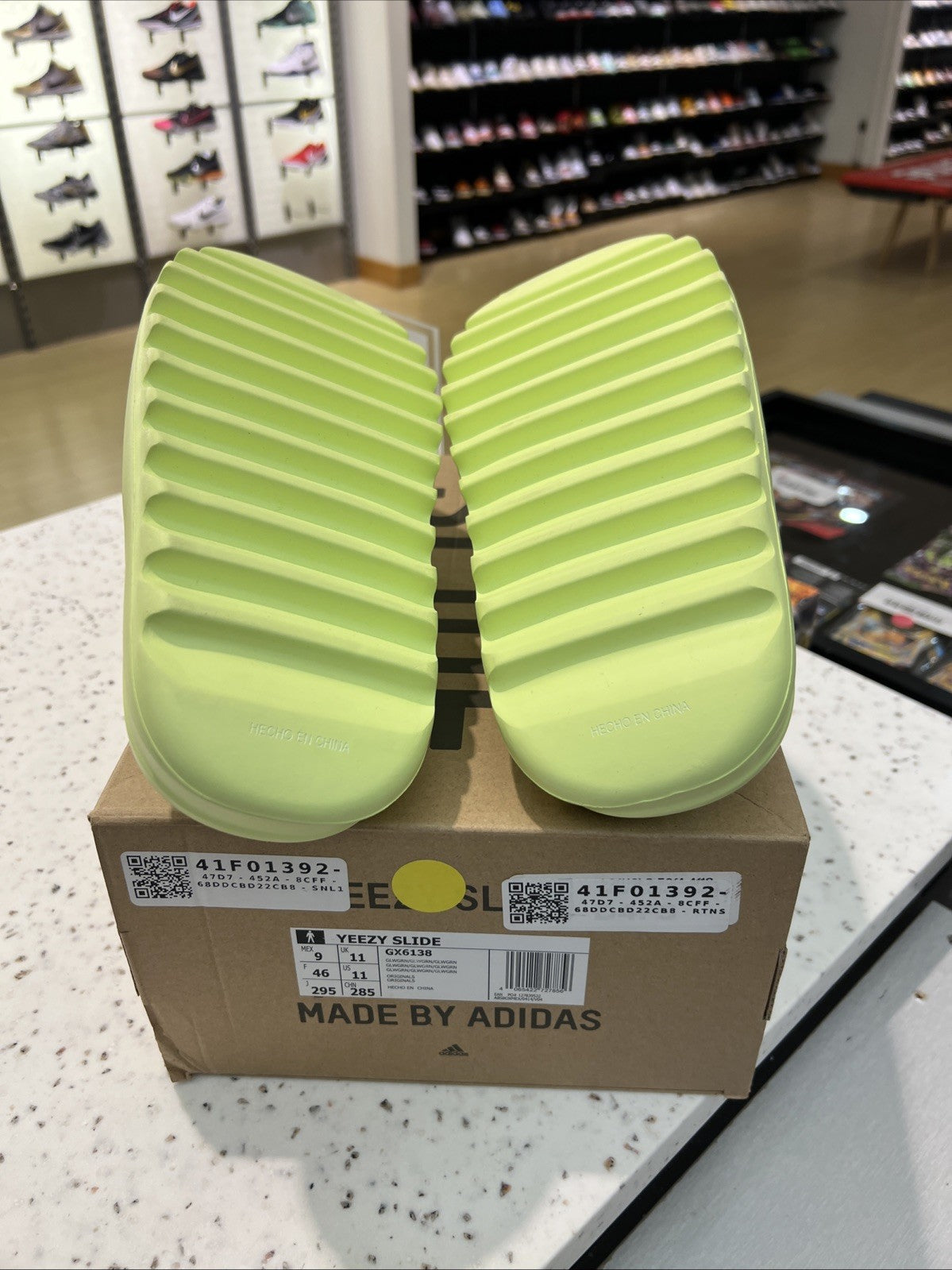 Adidas Yeezy Slide Glow Green GX6138 US Sz 11 DEFECT