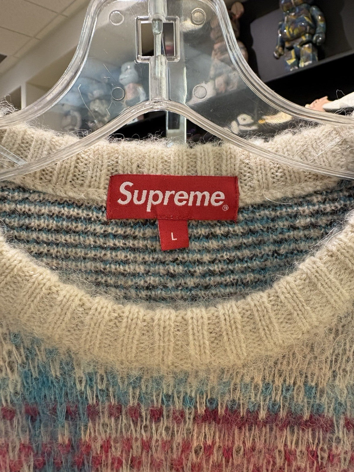 SUPREME Thick Knit M Beige/Pink Men BRUSHED PLAID Size L