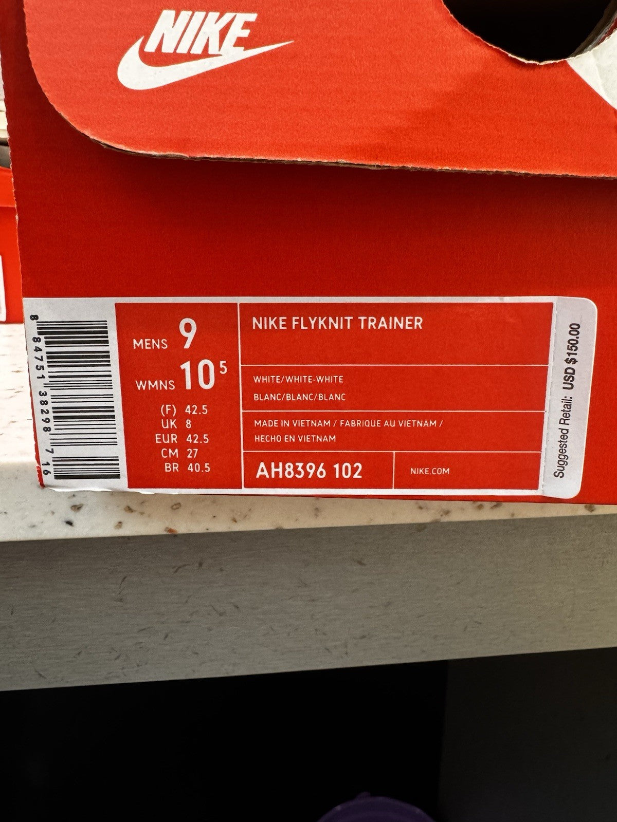 Nike Flyknit Trainer White Gum Size 9