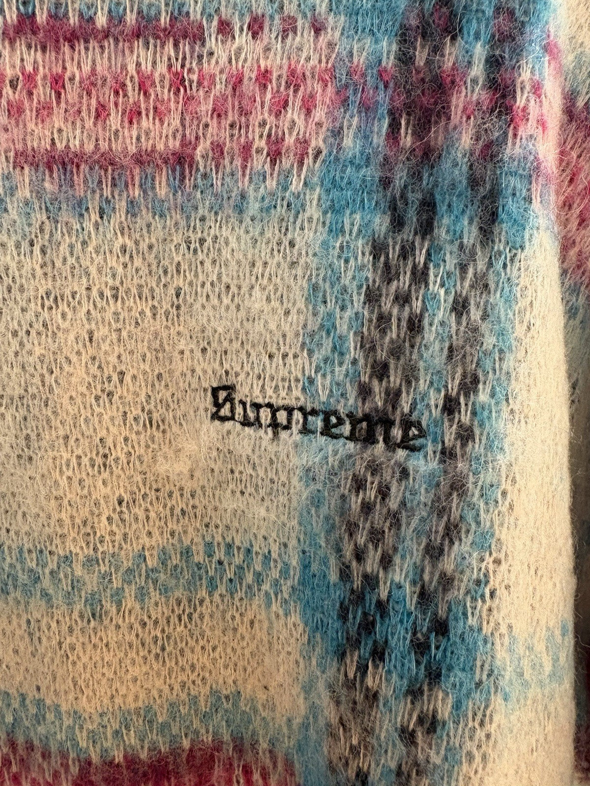 SUPREME Thick Knit M Beige/Pink Men BRUSHED PLAID Size L