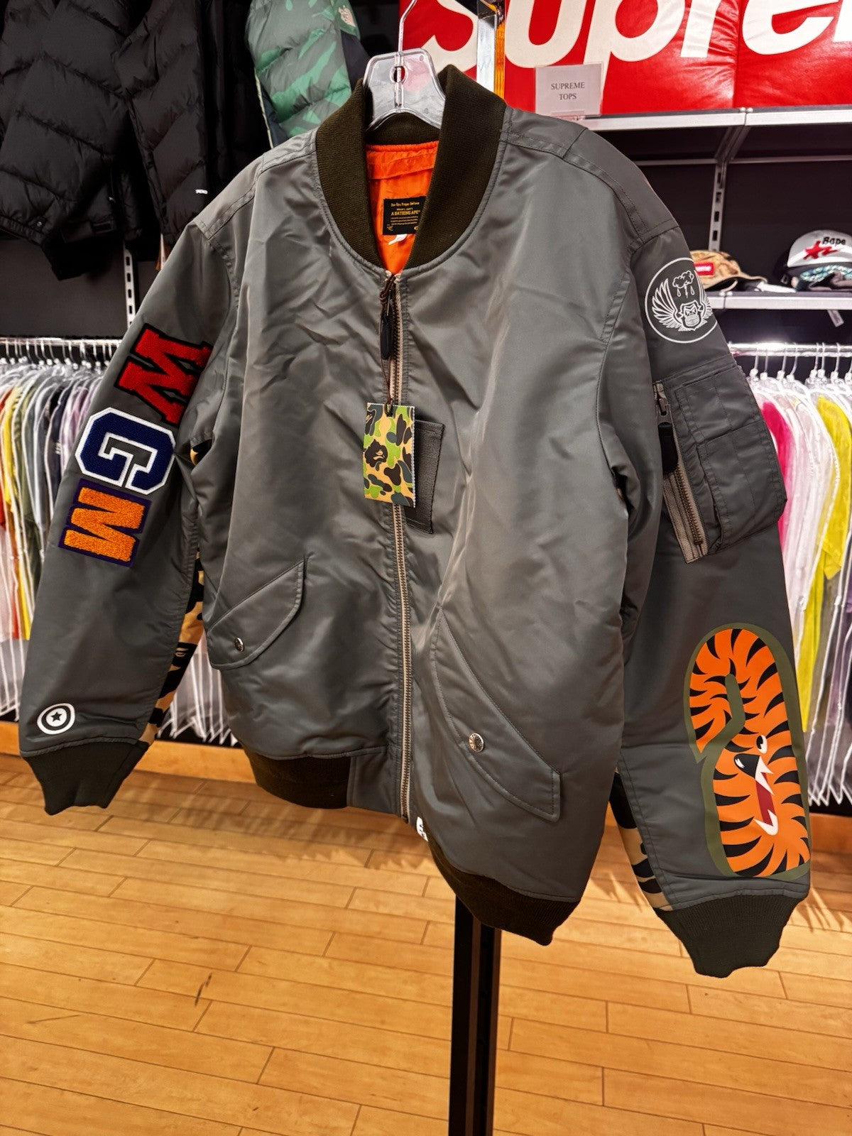 A Bathing Ape Shark WGM MA-1 Flight Jacket Size M Green
