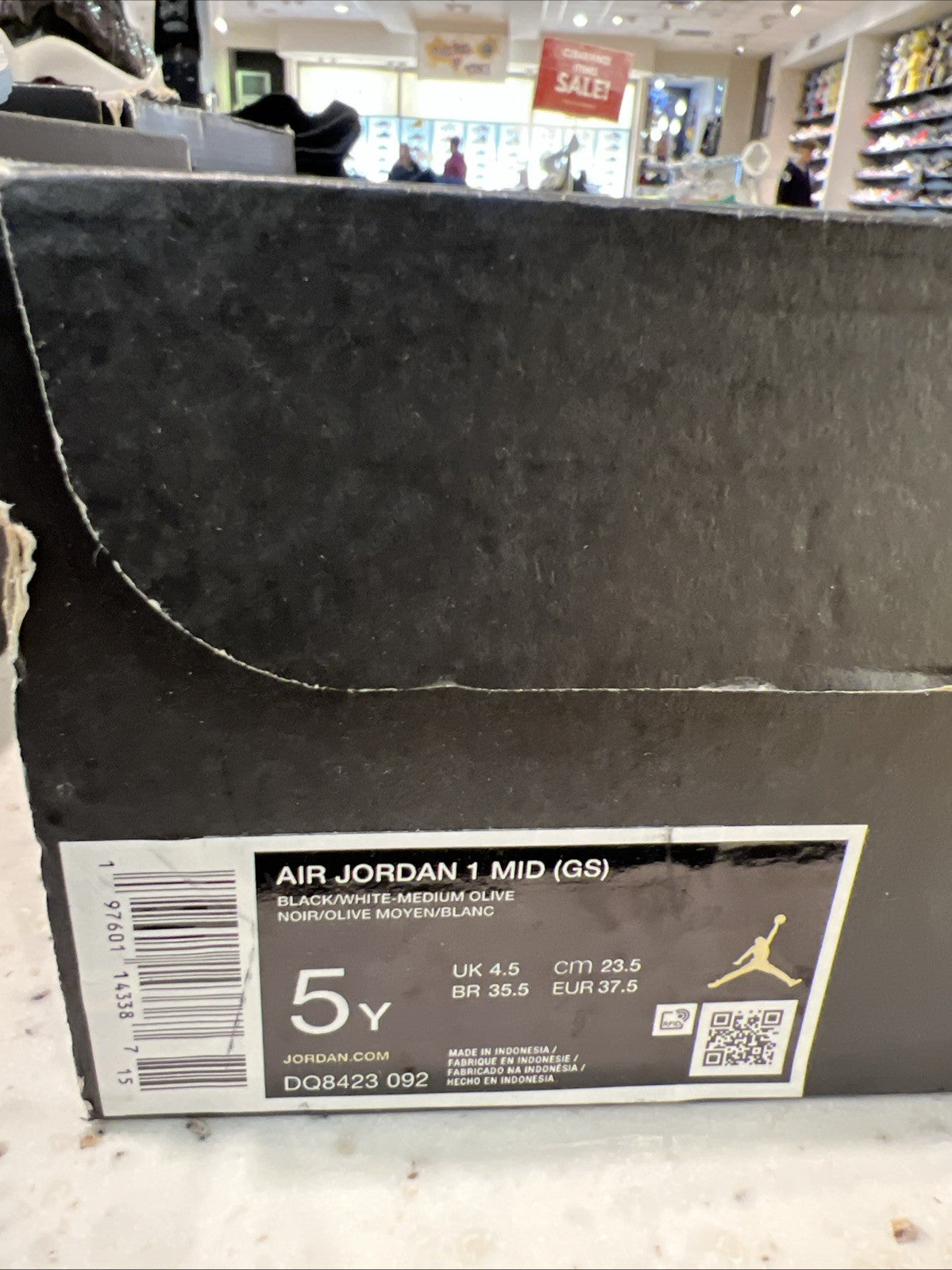 Nike Air Jordan 1 Mid (Black/Medium Olive/White) Sz 5Y