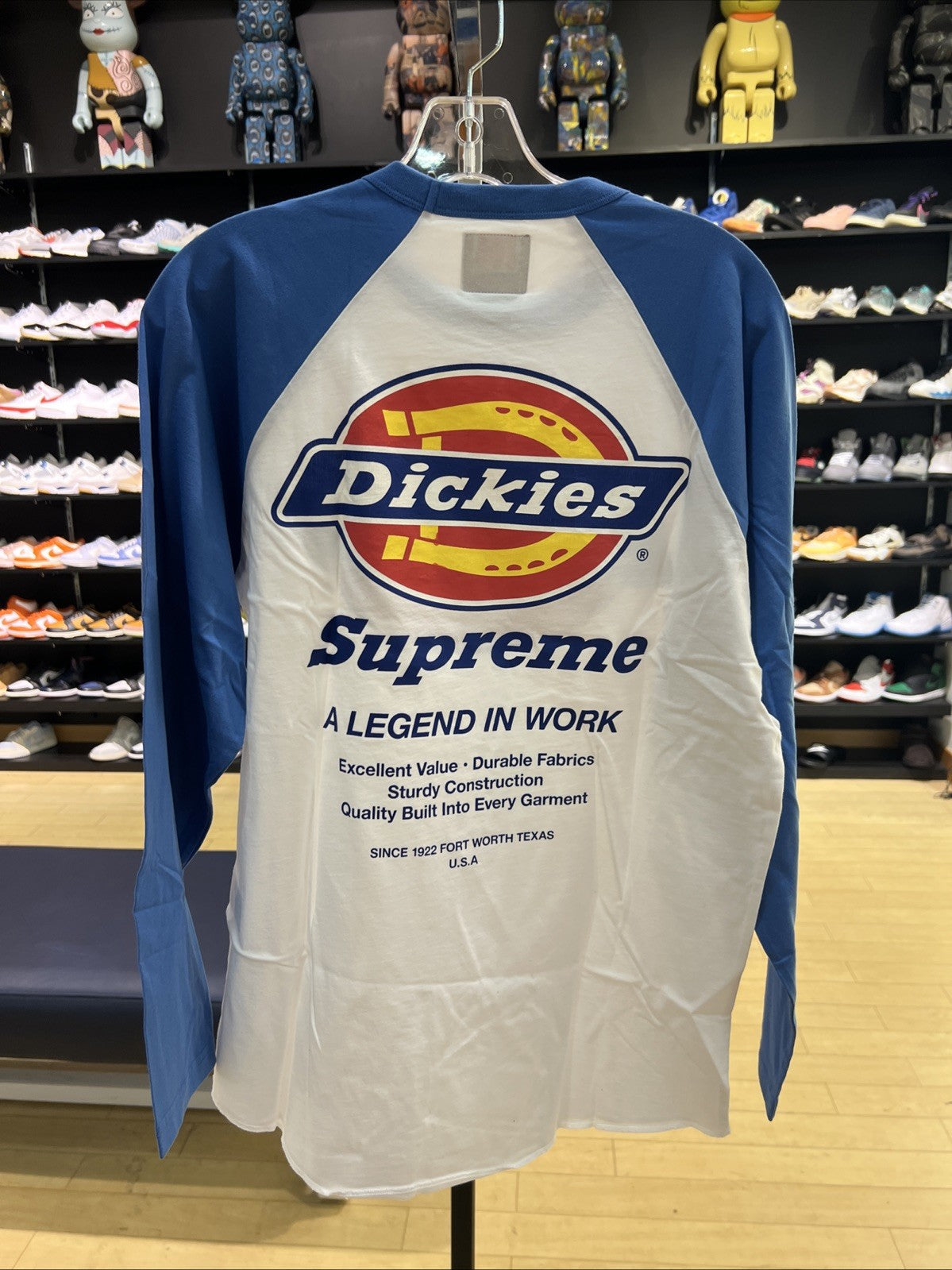 Supreme x Dickies Raglan Long Sleeve Graphic Logo Tee White/Blue Sz S