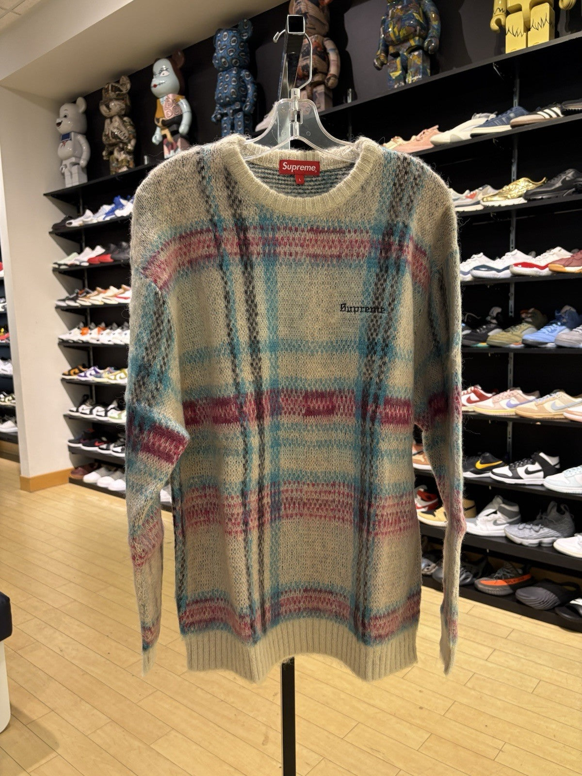 SUPREME Thick Knit M Beige/Pink Men BRUSHED PLAID Size L