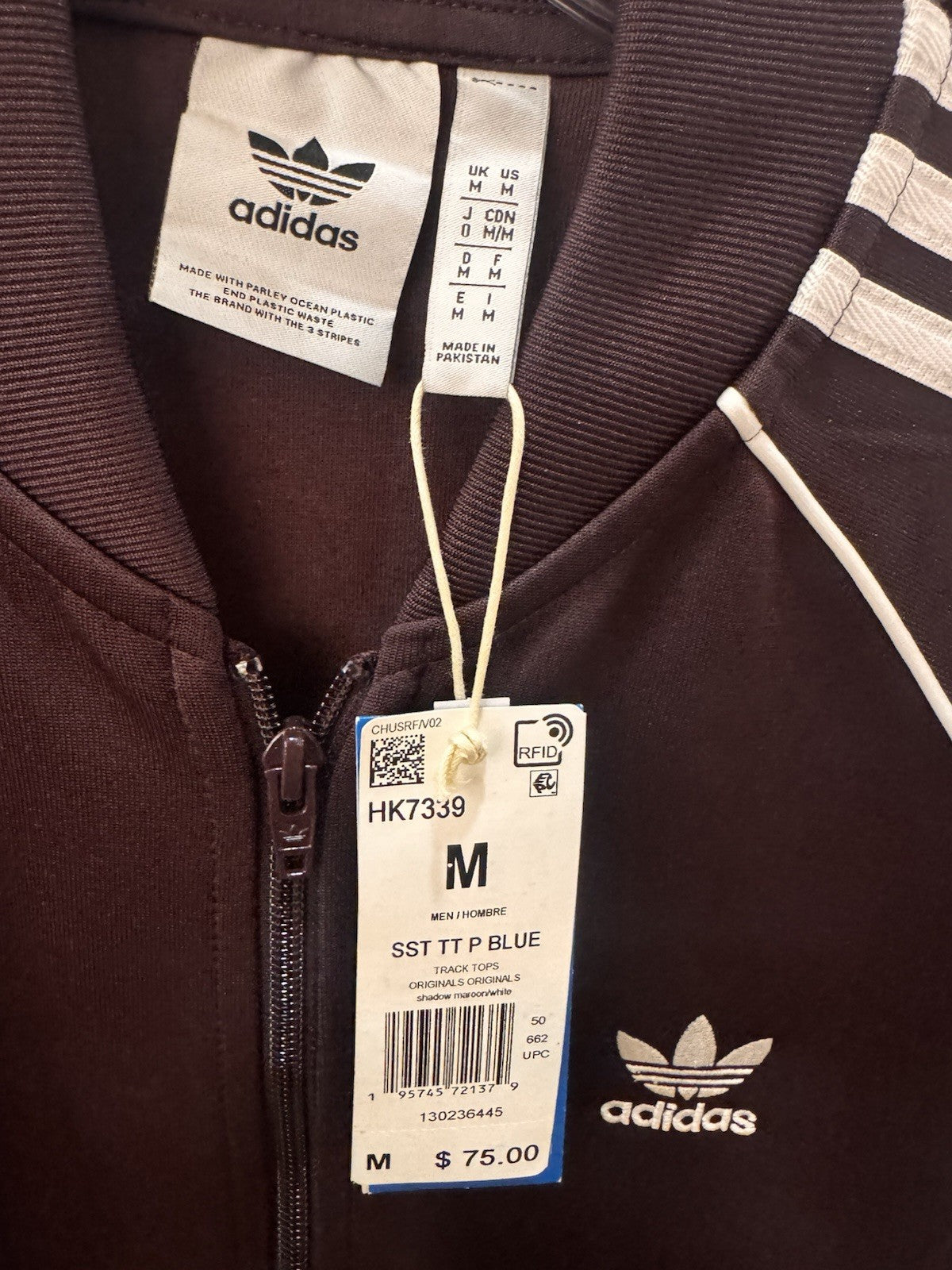 Adidas Primeblue SST Track Jacket Shadow Maroon/White Size M