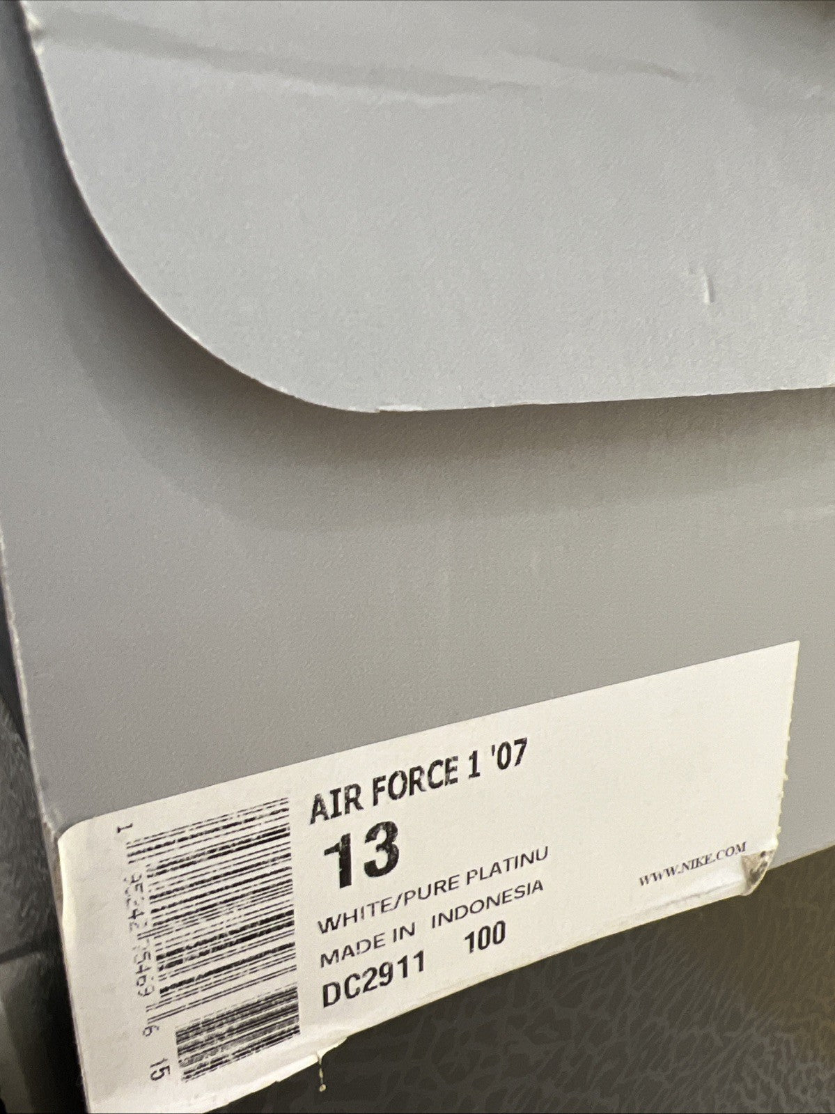 Nike Air Force 1 Low '07 White Light Smoke Grey Sz 13