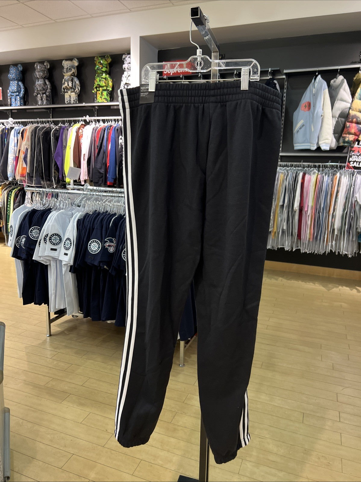 Adidas Essentials Fleece Mens Tapered Cuff 3-Stripes Sweatpants Black Sz XL