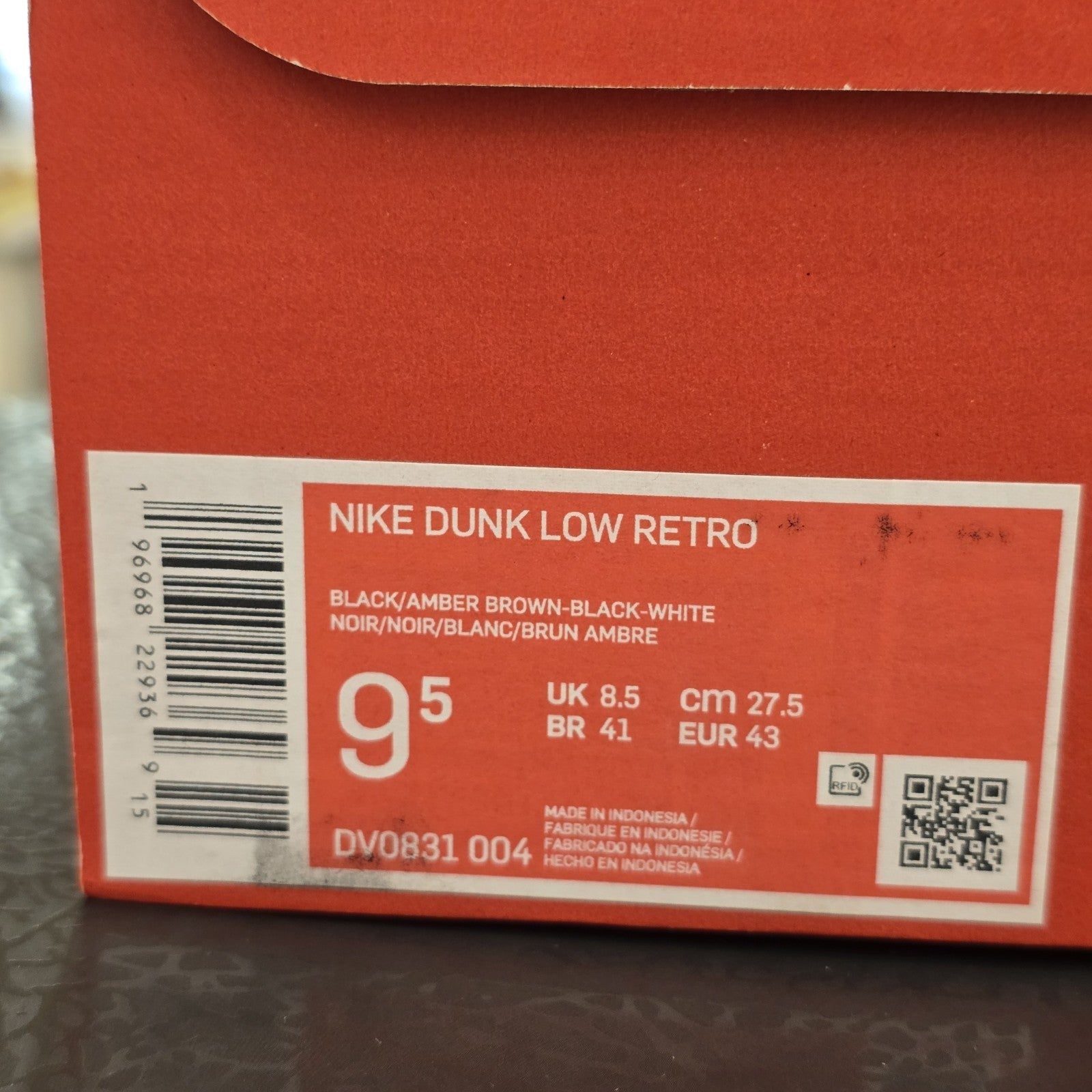 Size 9.5 - Nike Dunk Low Black Amber Brown