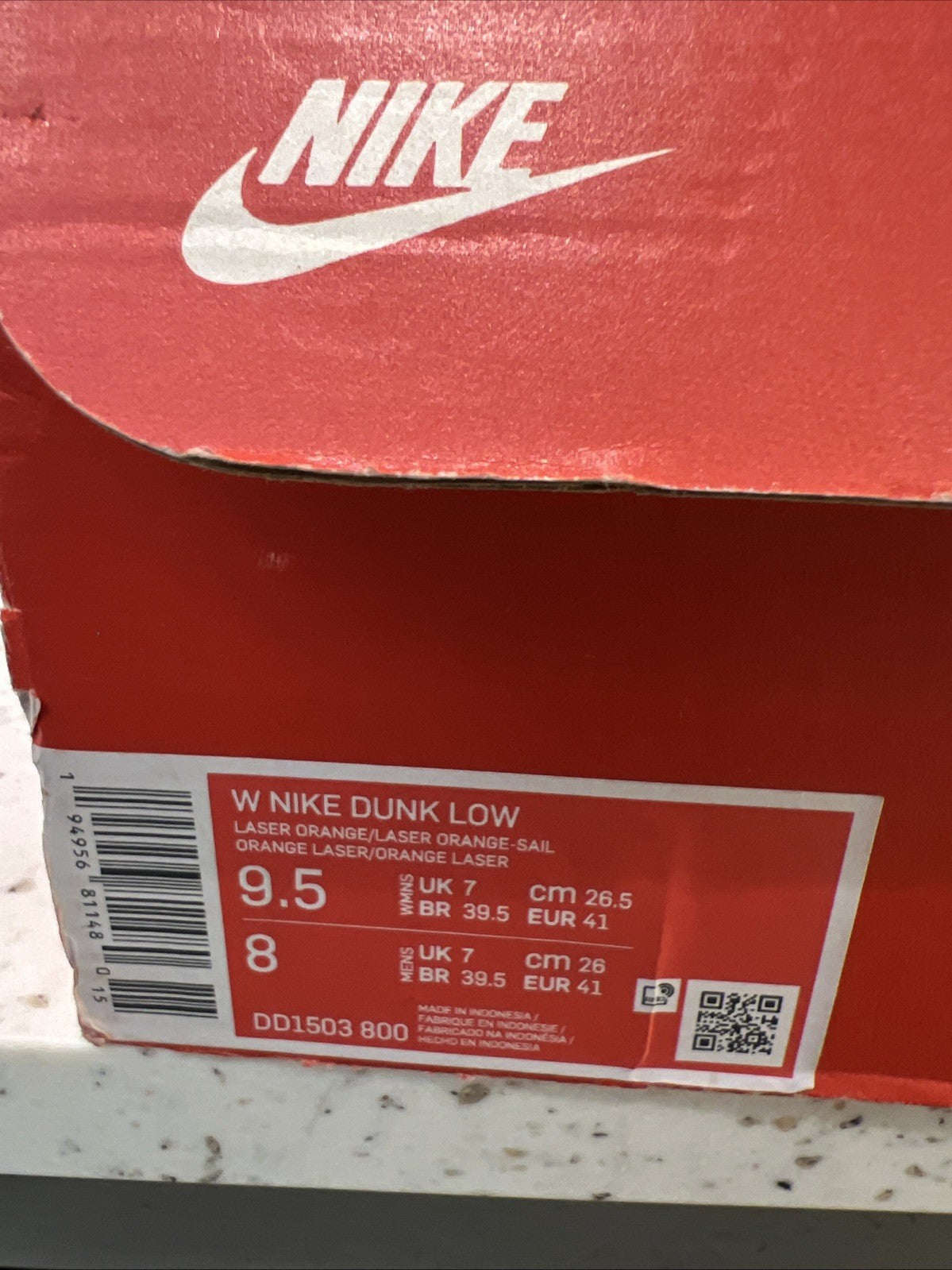 Nike Dunk Low Laser Orange White Womens Sz 9.5/8M