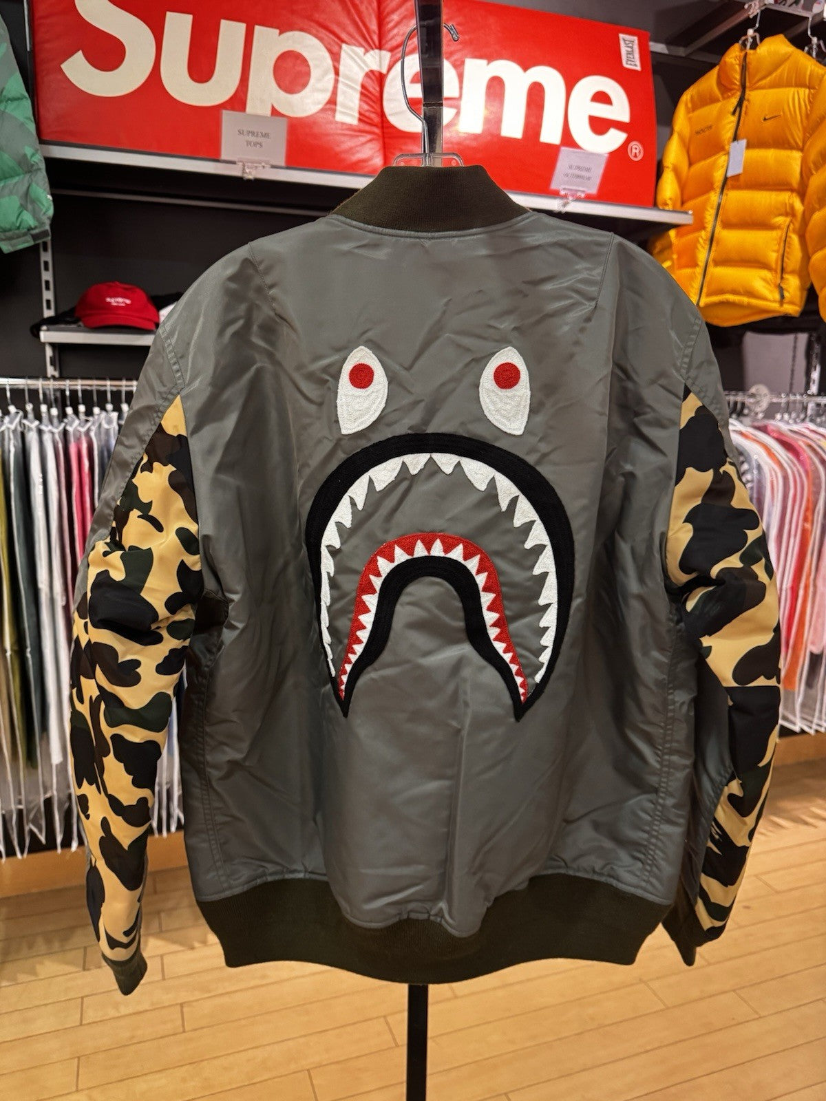 A Bathing Ape Shark WGM MA-1 Flight Jacket Size M Green